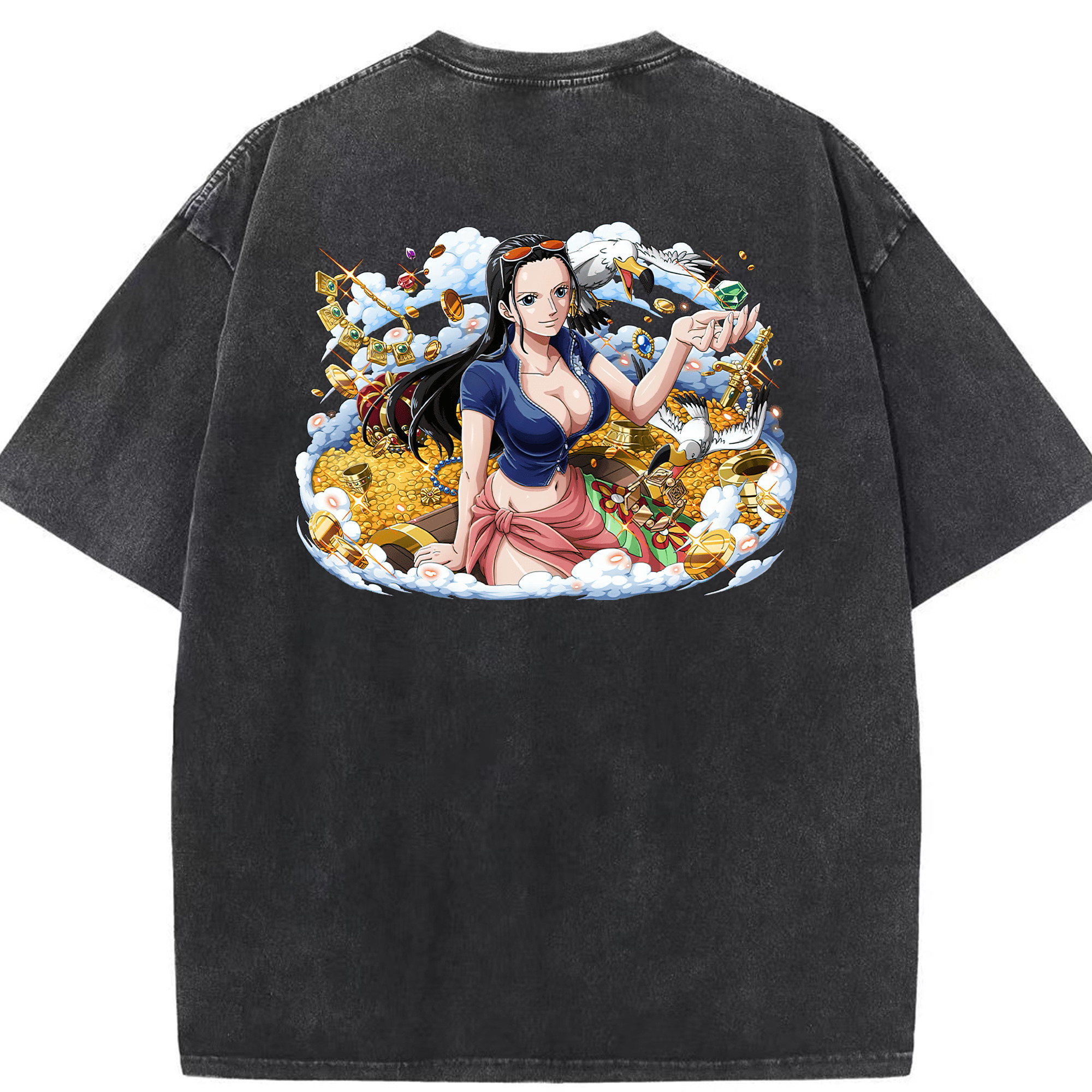 ワンピース ニコ・ロビン ONE PIECE Nico Robin 綿100% ヴィンテージ風 半袖Tシャツ（背面プリント）