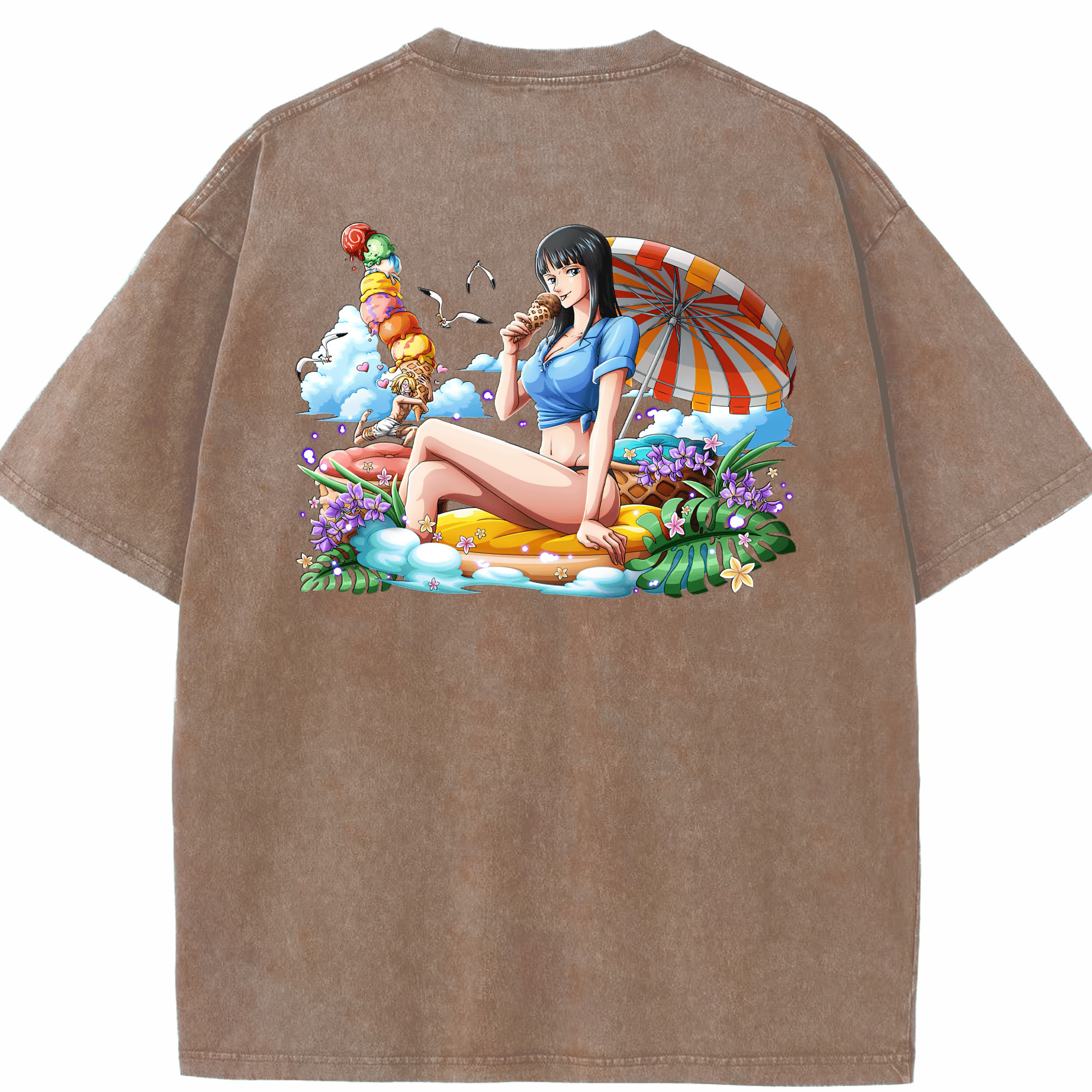 ワンピース ニコ・ロビン ONE PIECE Nico Robin 綿100% ヴィンテージ風 半袖Tシャツ（背面プリント）