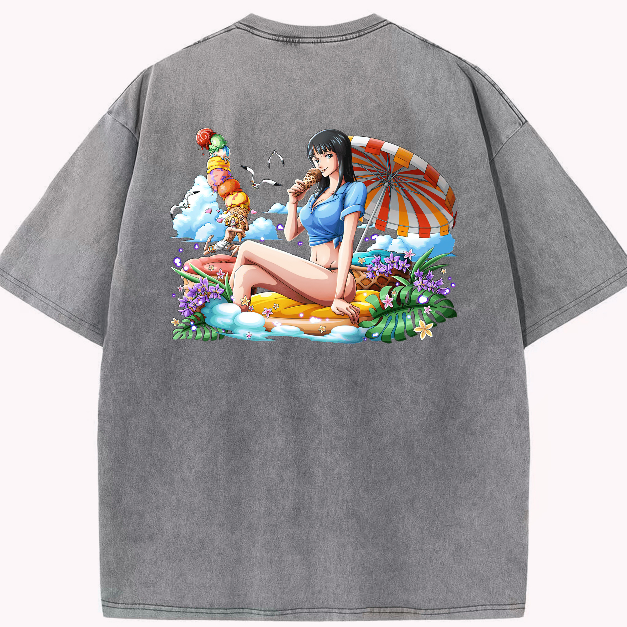 ワンピース ニコ・ロビン ONE PIECE Nico Robin 綿100% ヴィンテージ風 半袖Tシャツ（背面プリント）
