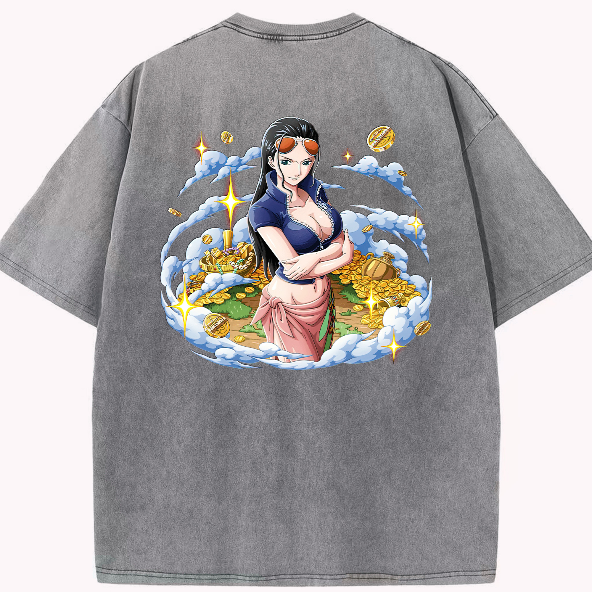 ワンピース ニコ・ロビン ONE PIECE Nico Robin 綿100% ヴィンテージ風 半袖Tシャツ（背面プリント）