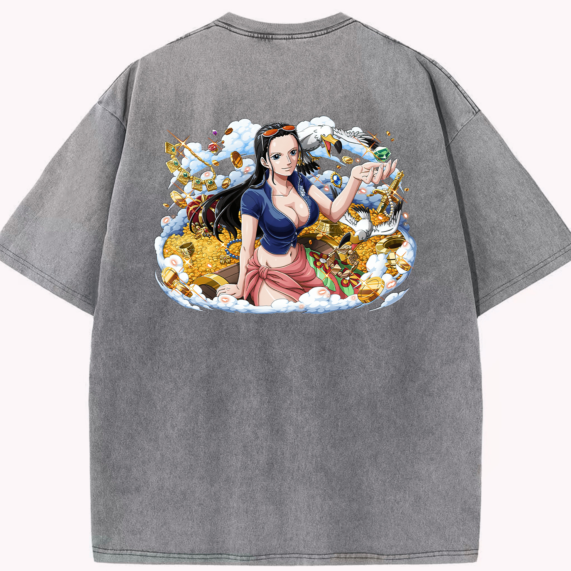 ワンピース ニコ・ロビン ONE PIECE Nico Robin 綿100% ヴィンテージ風 半袖Tシャツ（背面プリント）