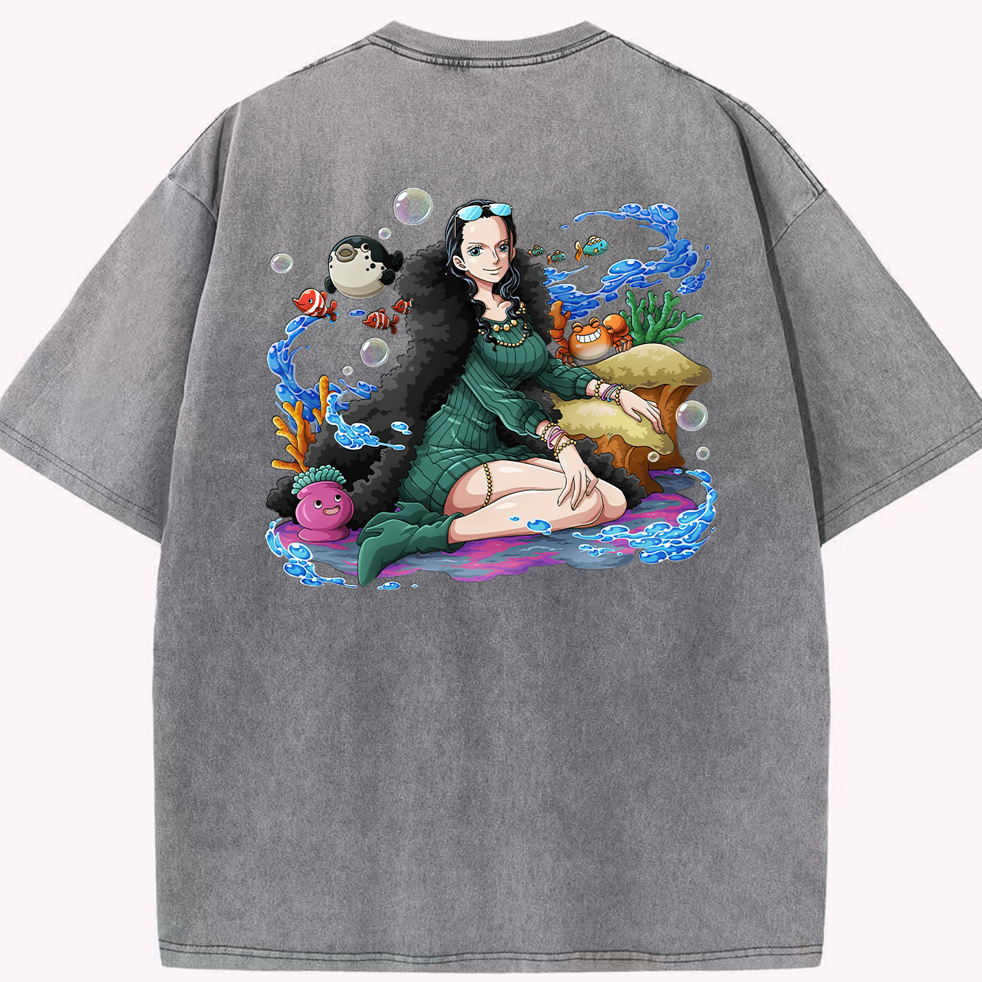 ワンピース ニコ・ロビン ONE PIECE Nico Robin 綿100% ヴィンテージ風 半袖Tシャツ（背面プリント）