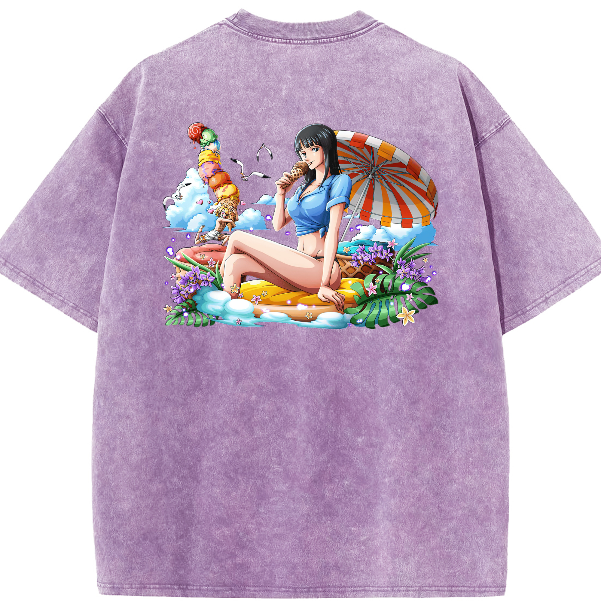 ワンピース ニコ・ロビン ONE PIECE Nico Robin 綿100% ヴィンテージ風 半袖Tシャツ（背面プリント）