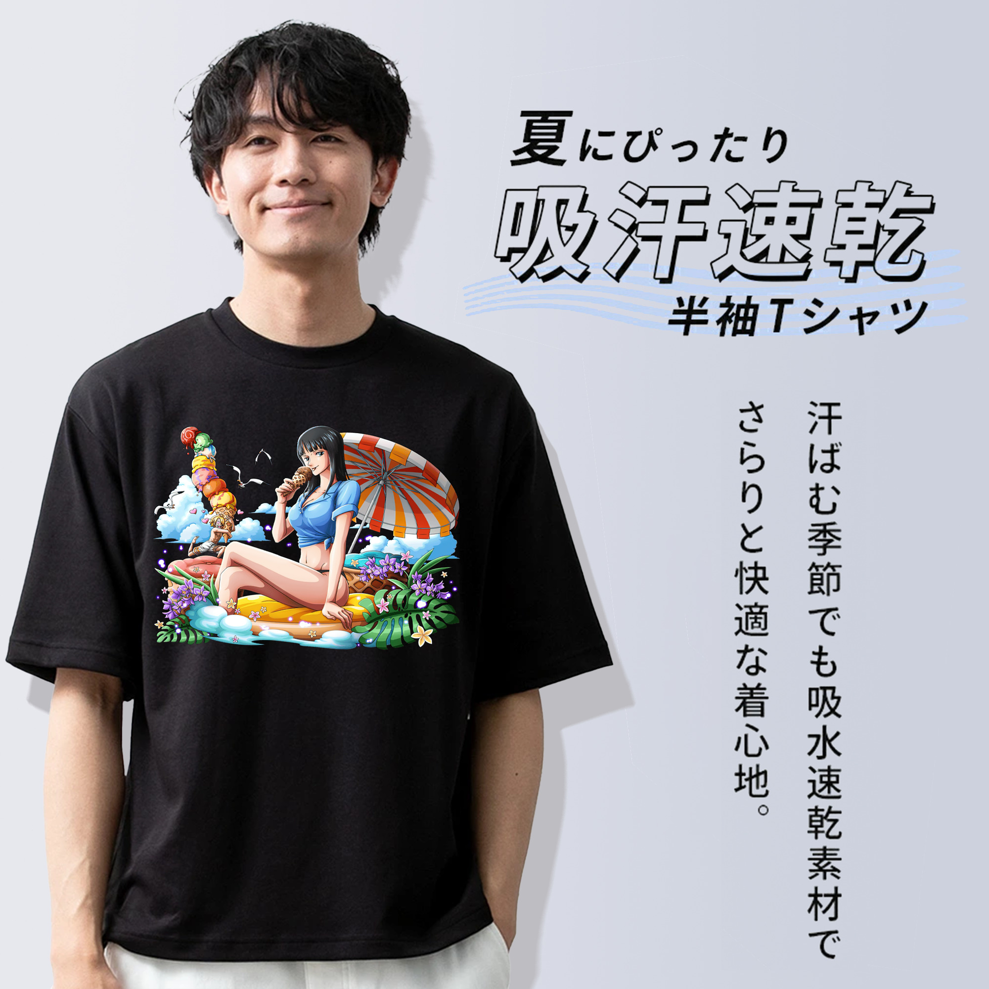ワンピース ニコ・ロビン ONE PIECE Nico Robin 綿100％ メンズ半袖Tシャツ｜肌触りやわらか＆通気性