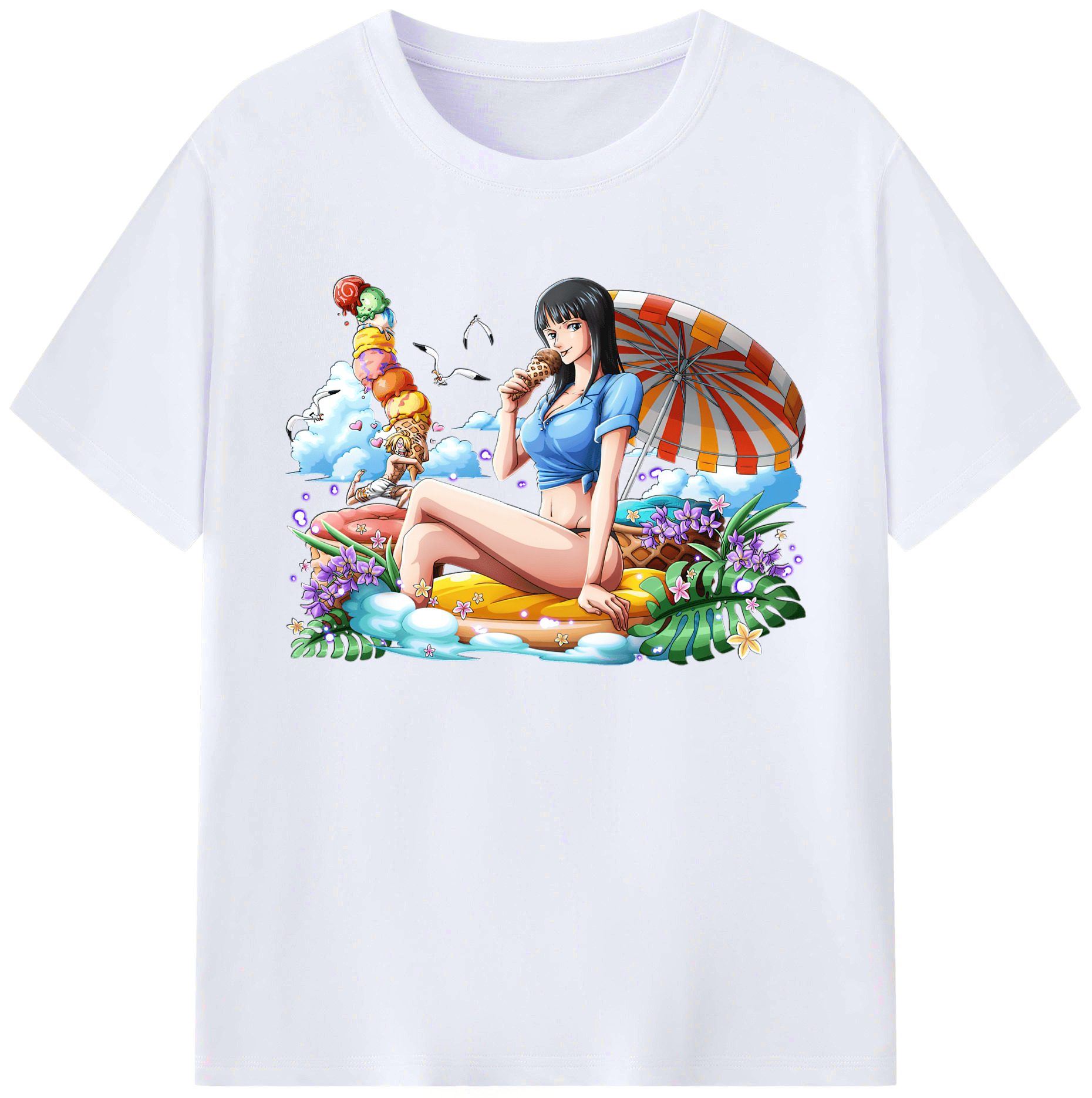 （画像用） ワンピース ニコ・ロビン ONE PIECE Nico Robin 綿100％ メンズ半袖Tシャツ｜肌触りやわらか＆通気性
