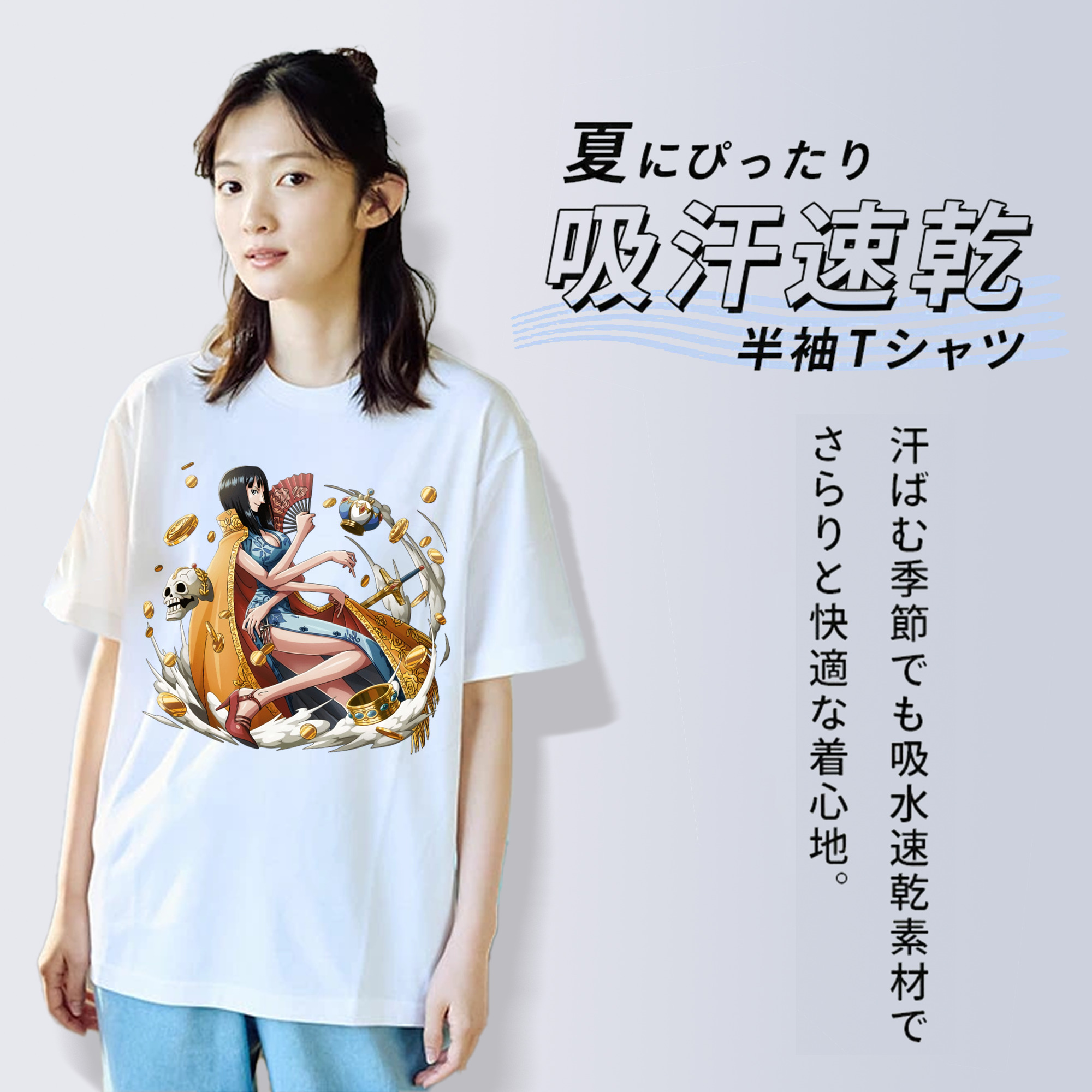 ワンピース ニコ・ロビン ONE PIECE Nico Robin レディースカジュアルプリントTシャツ（綿100％）
