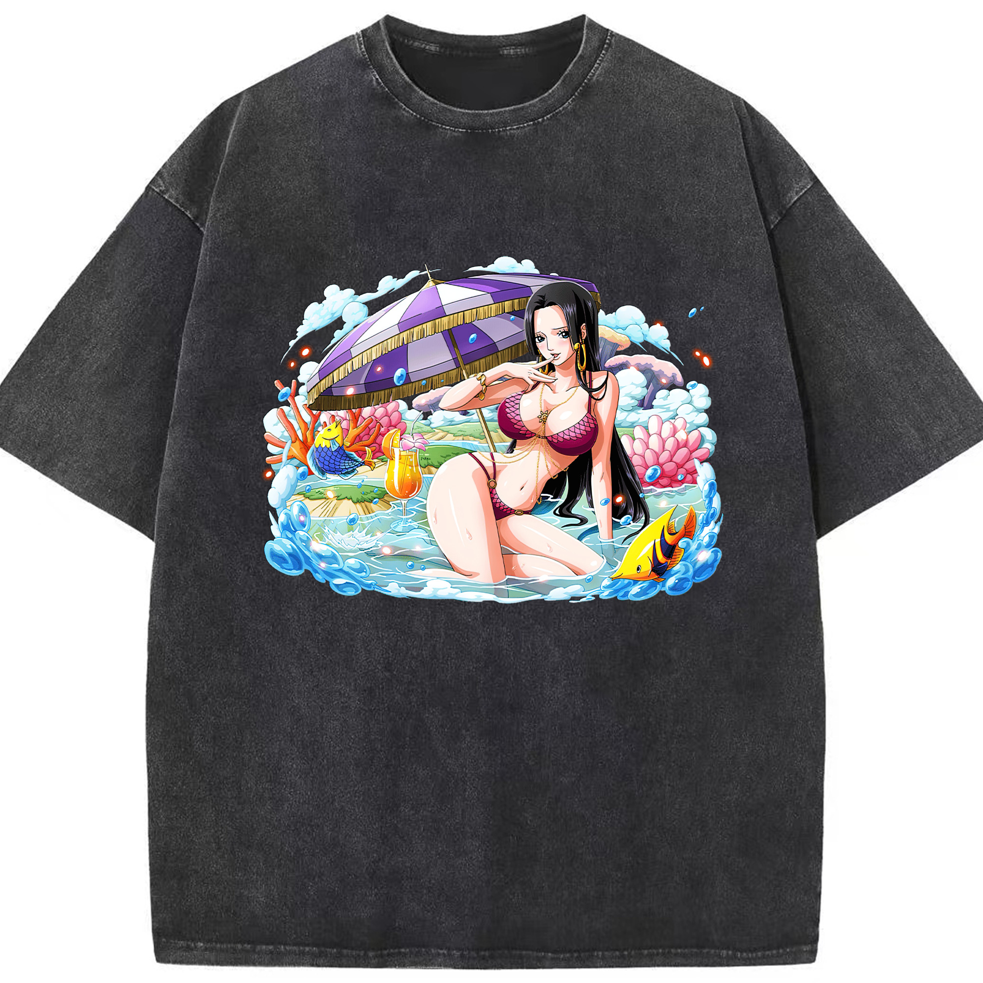 ワンピース ボア・ハンコック ONE PIECE Boa·Hancock 綿100% ヴィンテージ風 半袖Tシャツ（フロントプリント）