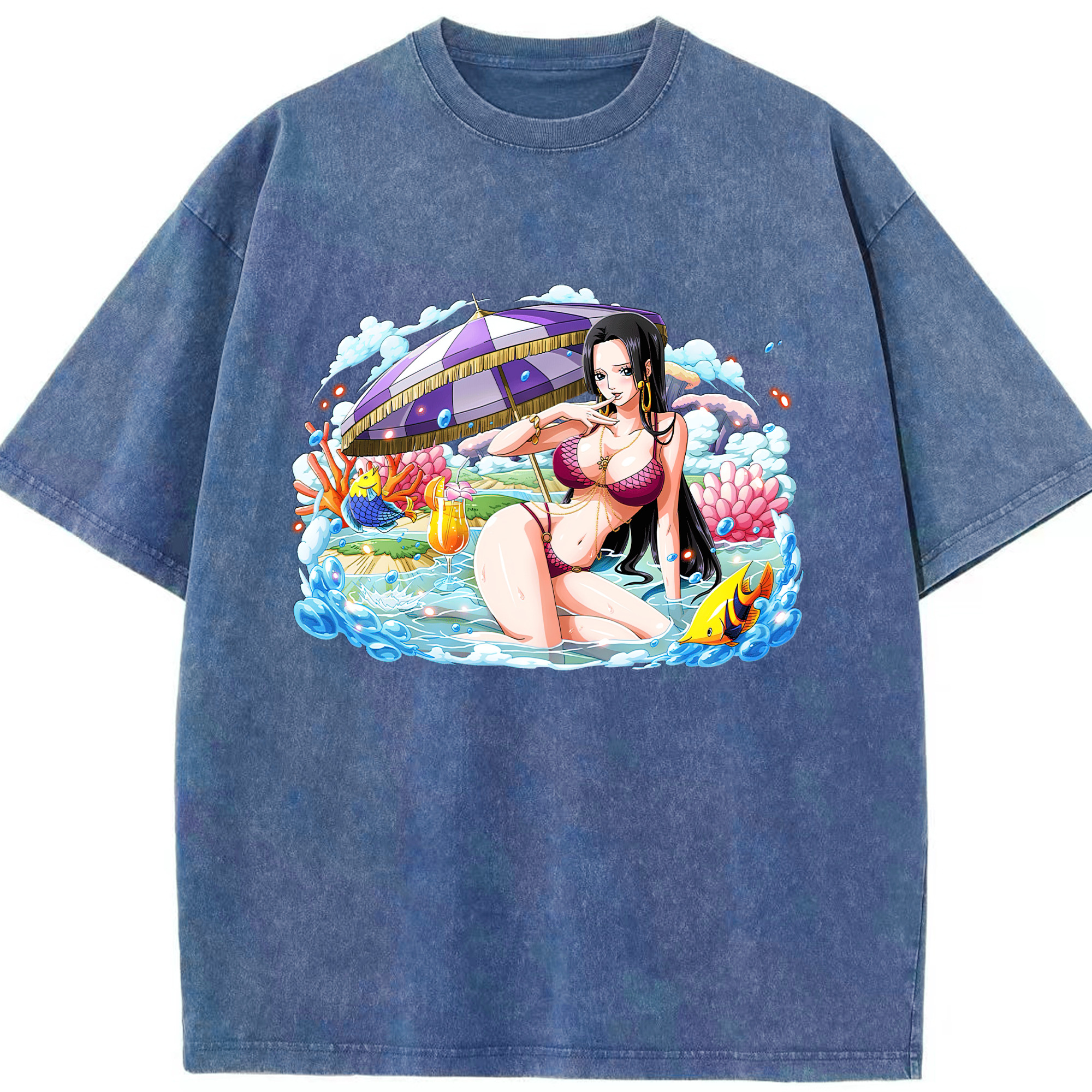 ワンピース ボア・ハンコック ONE PIECE Boa·Hancock 綿100% ヴィンテージ風 半袖Tシャツ（フロントプリント）