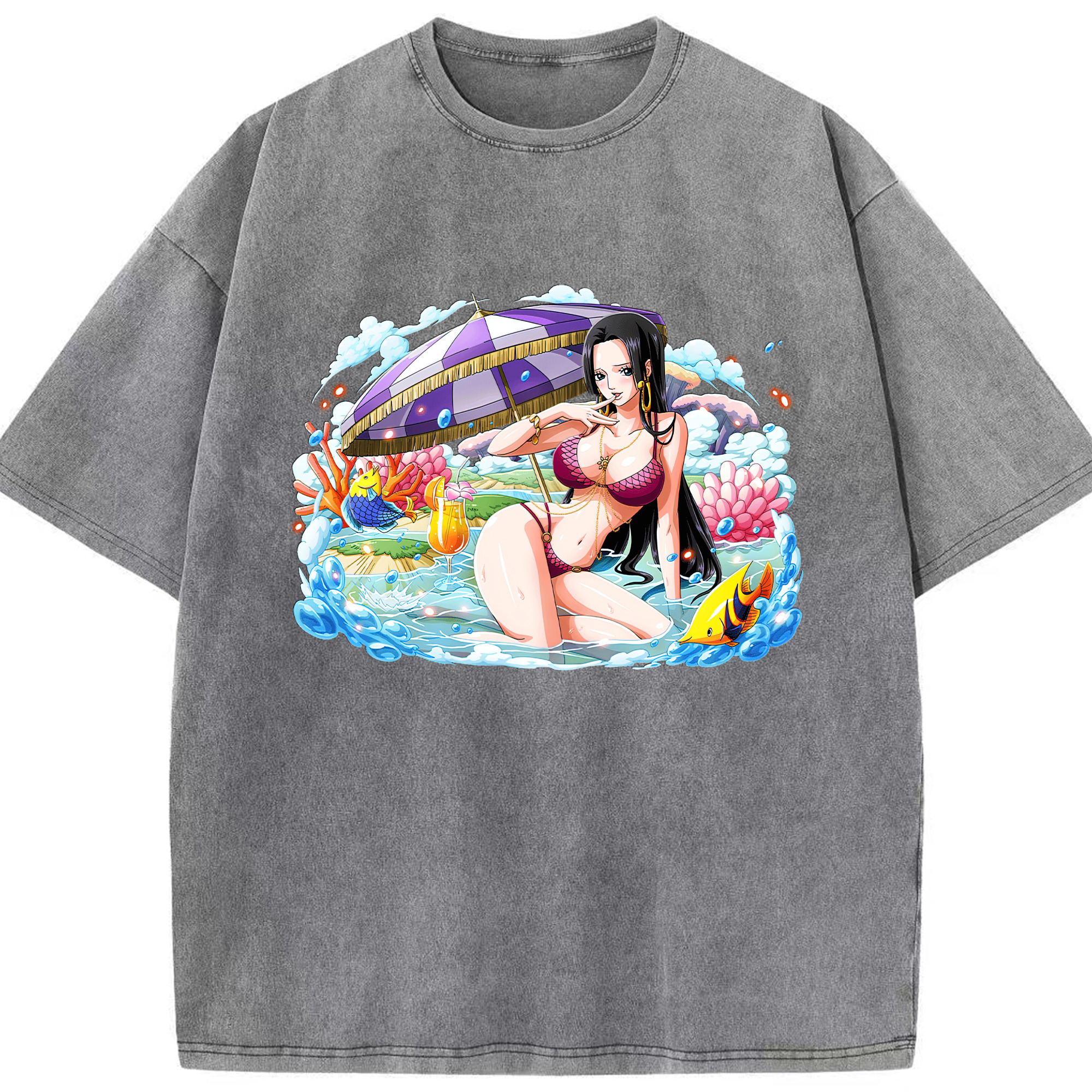 ワンピース ボア・ハンコック ONE PIECE Boa·Hancock 綿100% ヴィンテージ風 半袖Tシャツ（フロントプリント）