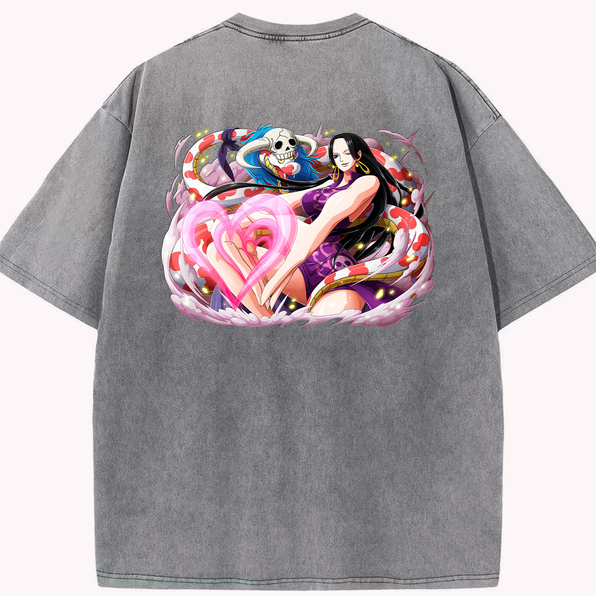 ワンピース ボア・ハンコック ONE PIECE Boa·Hancock 綿100% ヴィンテージ風 半袖Tシャツ（背面プリント）