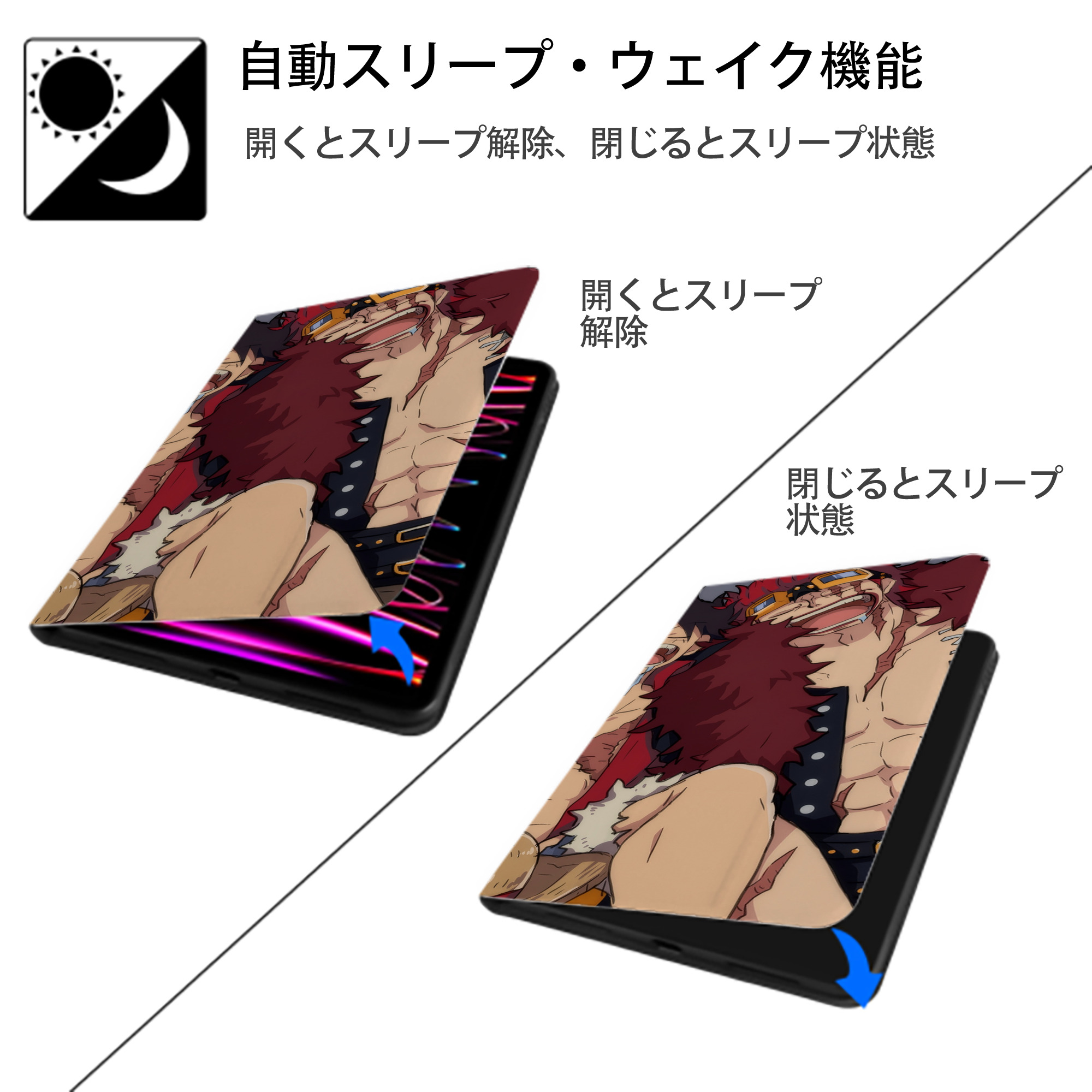 ワンピース ONE PIECE IPad ケース ブック型 PUレザー TPU 耐衝撃 軽量 薄型 ペン収納なし 全面保護 IPad 各モデル対応