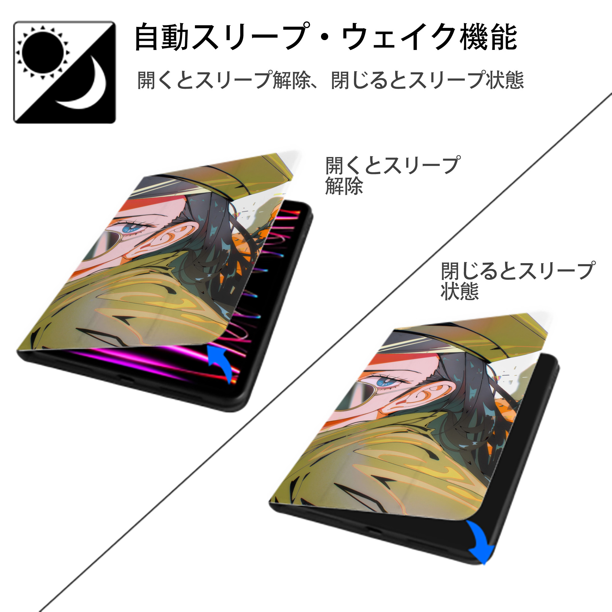 ワンピース ONE PIECE IPad ケース ブック型 PUレザー TPU 耐衝撃 軽量 薄型 ペン収納なし 全面保護 IPad 各モデル対応