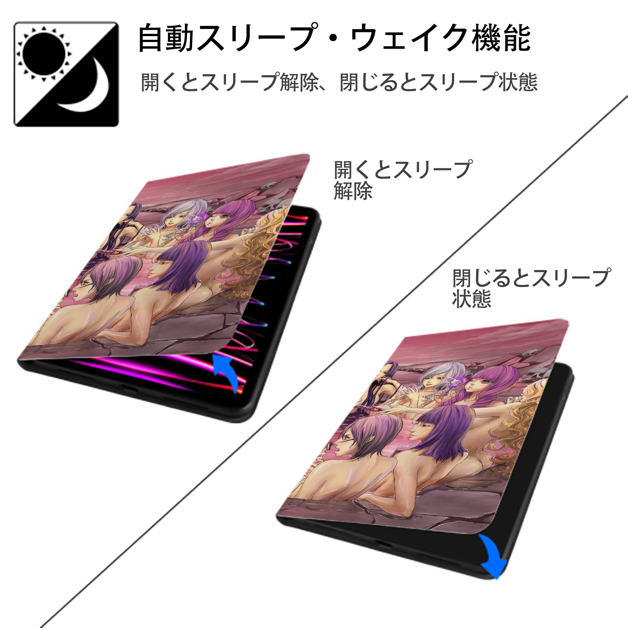 ワンピース ONE PIECE IPad ケース ブック型 PUレザー TPU 耐衝撃 軽量 薄型 ペン収納なし 全面保護 IPad 各モデル対応