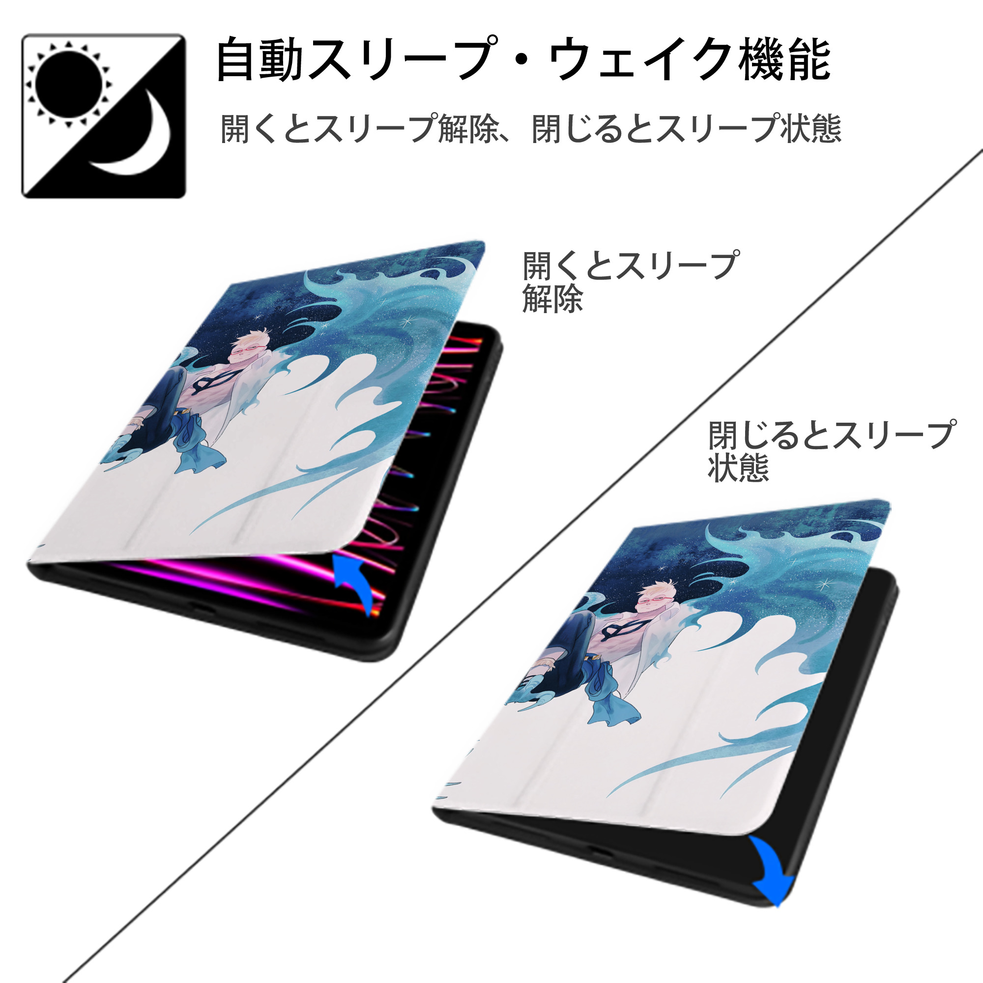 ワンピース ONE PIECE IPad ケース ブック型 PUレザー TPU 耐衝撃 軽量 薄型 ペン収納なし 全面保護 IPad 各モデル対応