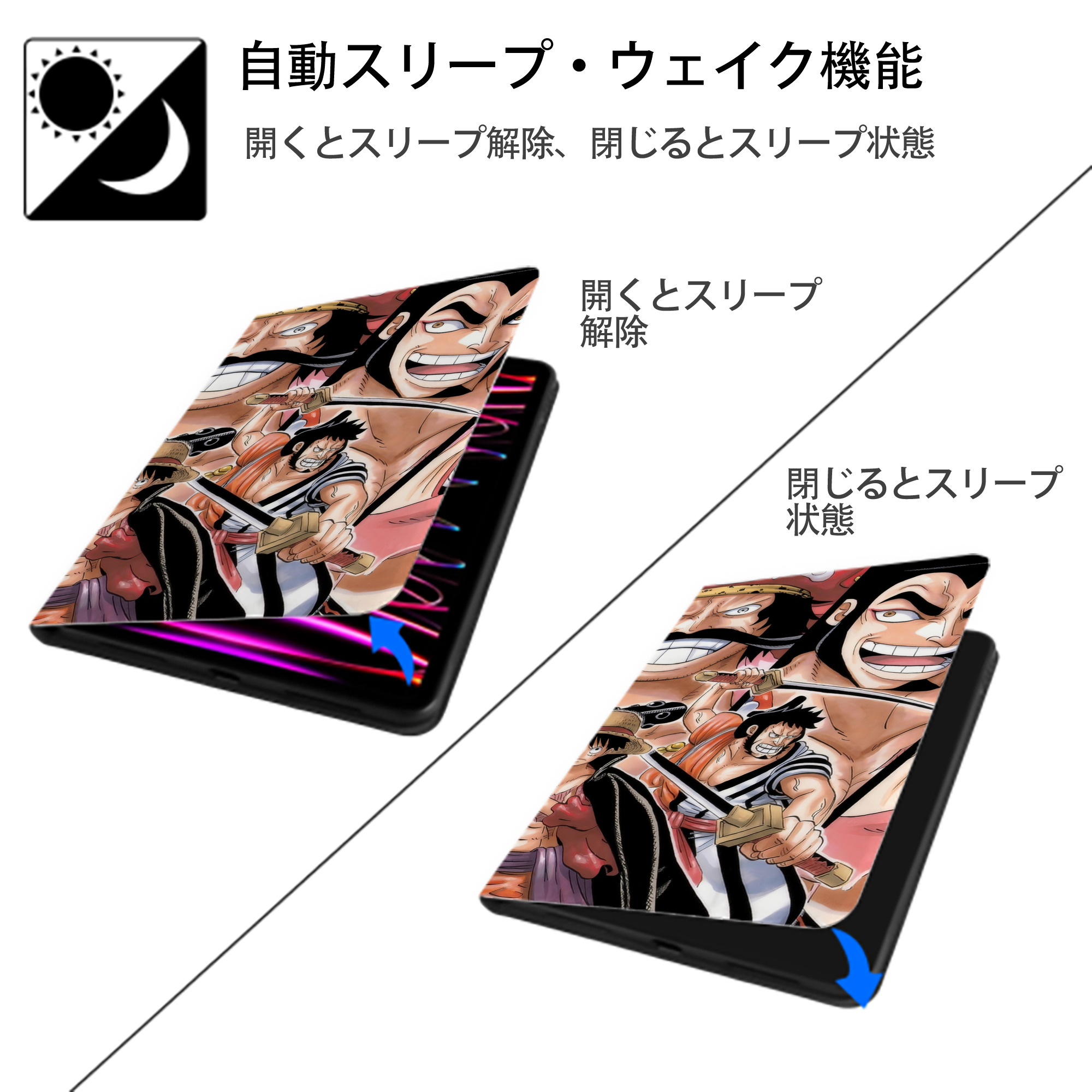 ワンピース ONE PIECE IPad ケース ブック型 PUレザー TPU 耐衝撃 軽量 薄型 ペン収納なし 全面保護 IPad 各モデル対応