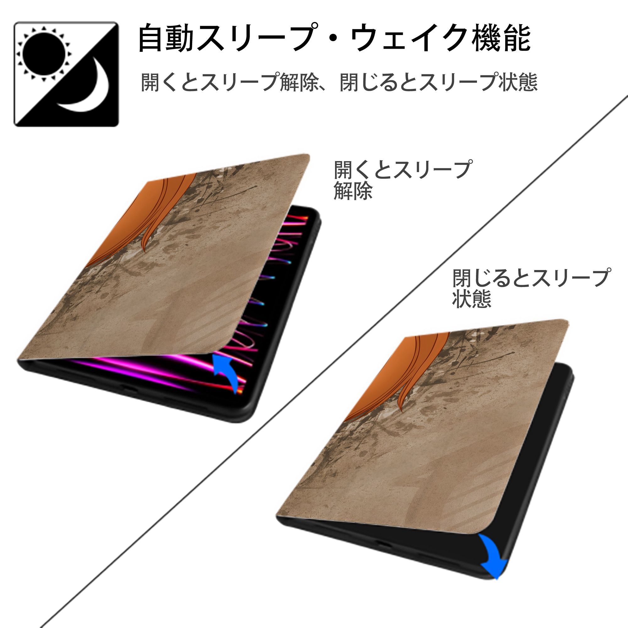 ワンピース ONE PIECE IPad ケース ブック型 PUレザー TPU 耐衝撃 軽量 薄型 ペン収納なし 全面保護 IPad 各モデル対応