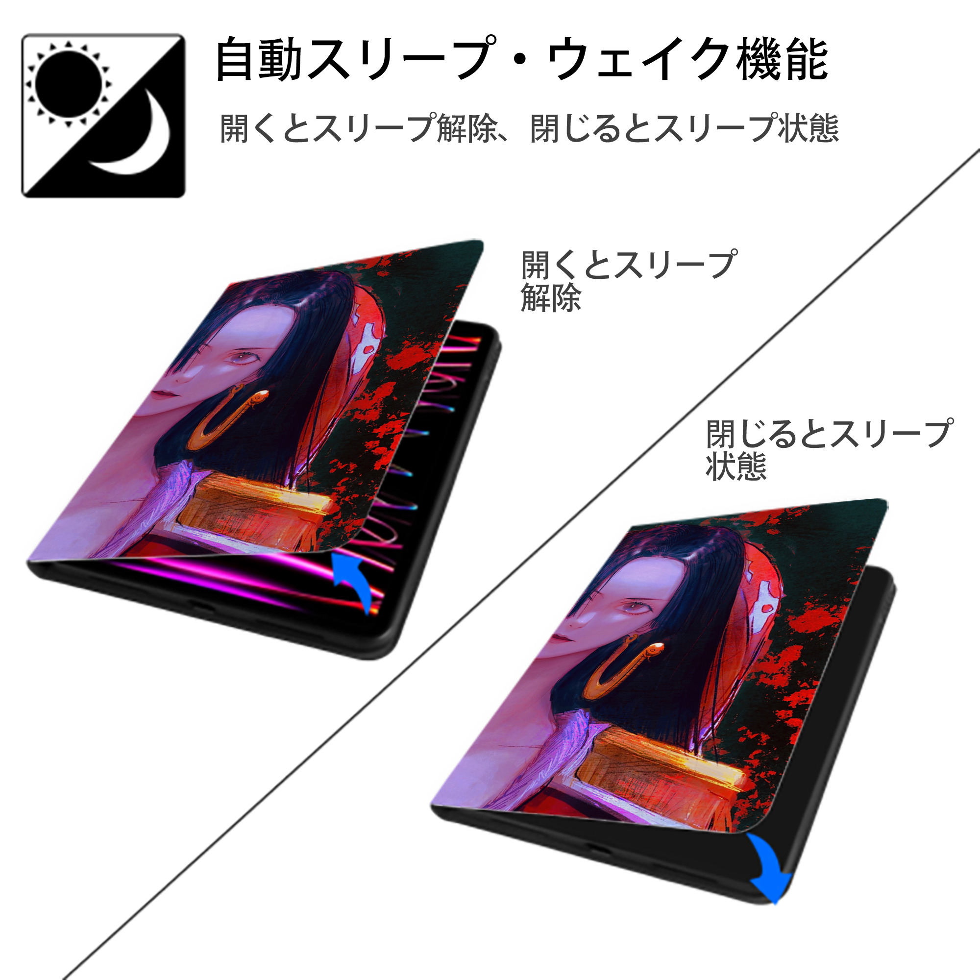 ワンピース ONE PIECE IPad ケース ブック型 PUレザー TPU 耐衝撃 軽量 薄型 ペン収納なし 全面保護 IPad 各モデル対応