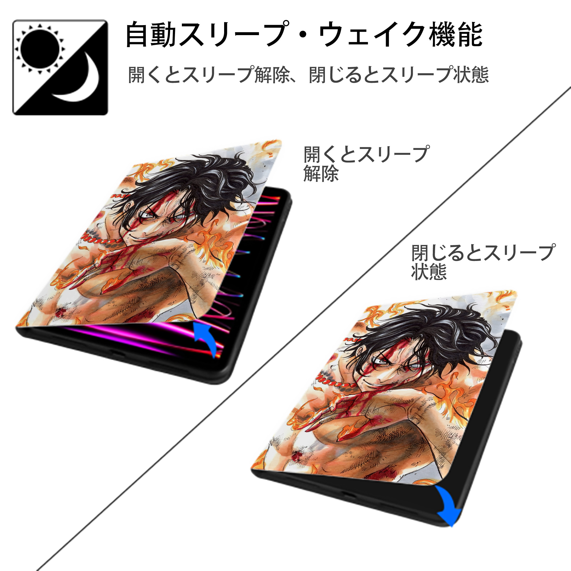 ワンピース ONE PIECE IPad ケース ブック型 PUレザー TPU 耐衝撃 軽量 薄型 ペン収納なし 全面保護 IPad 各モデル対応