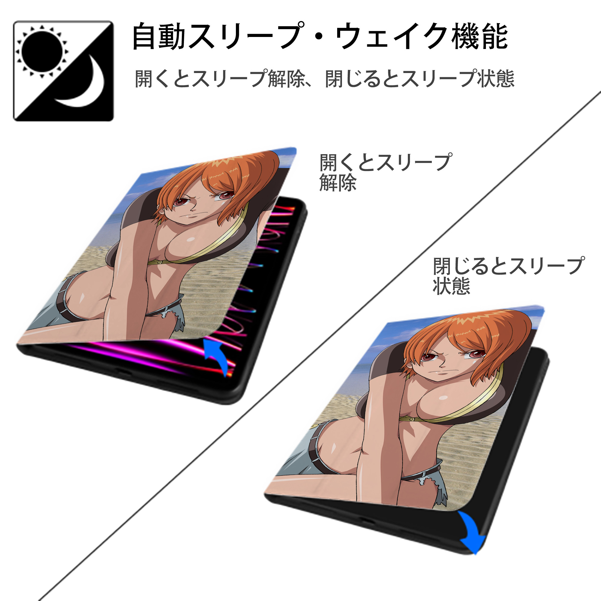 ワンピース ONE PIECE IPad ケース ブック型 PUレザー TPU 耐衝撃 軽量 薄型 ペン収納なし 全面保護 IPad 各モデル対応