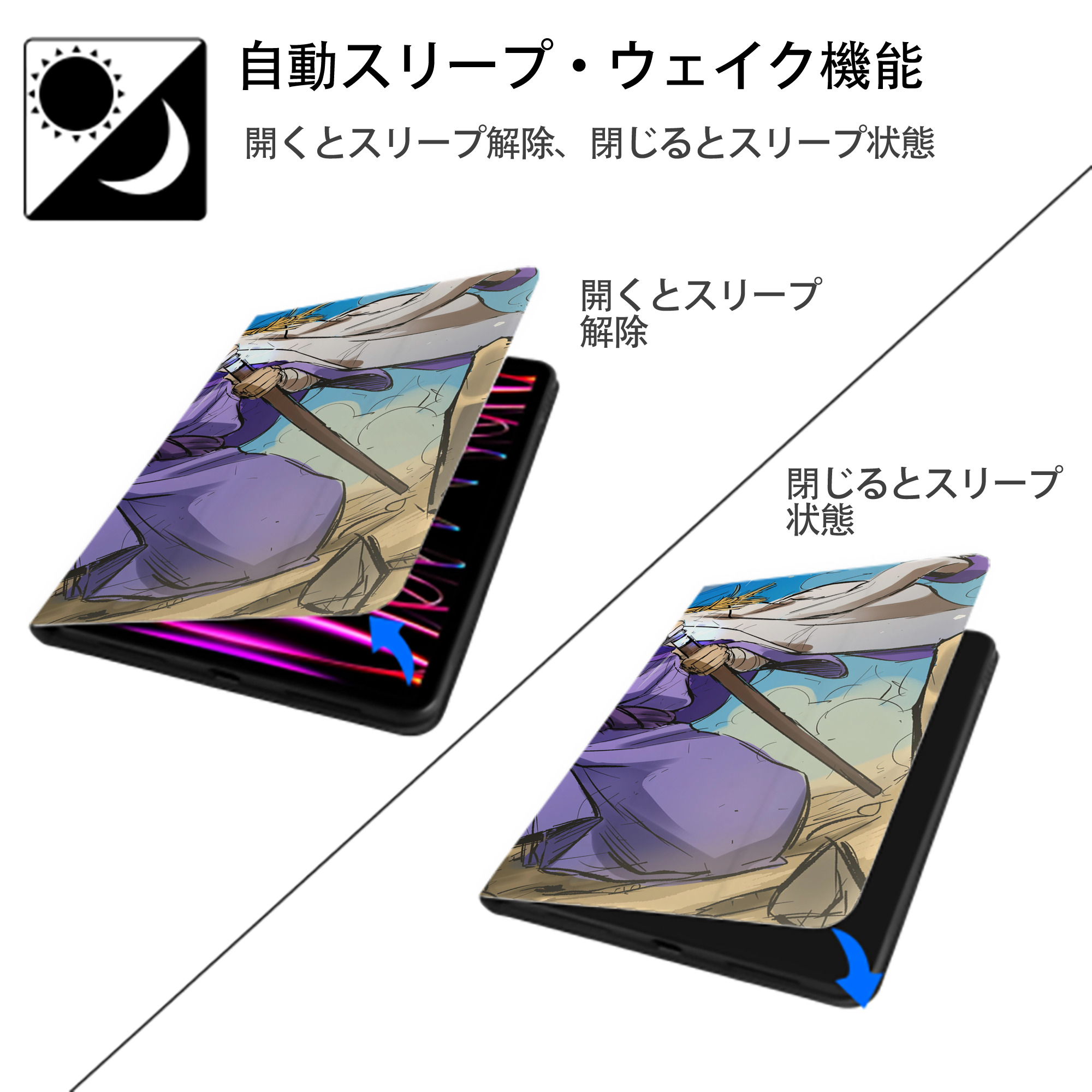 ワンピース ONE PIECE IPad ケース ブック型 PUレザー TPU 耐衝撃 軽量 薄型 ペン収納なし 全面保護 IPad 各モデル対応