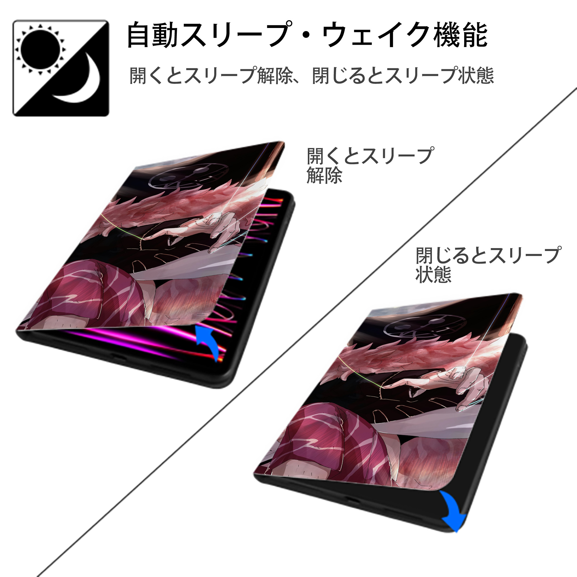 ワンピース ONE PIECE IPad ケース ブック型 PUレザー TPU 耐衝撃 軽量 薄型 ペン収納なし 全面保護 IPad 各モデル対応