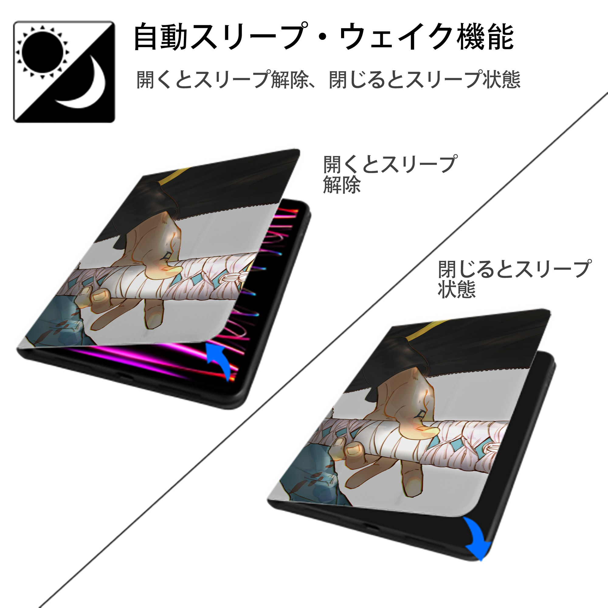 ワンピース ONE PIECE IPad ケース ブック型 PUレザー TPU 耐衝撃 軽量 薄型 ペン収納なし 全面保護 IPad 各モデル対応