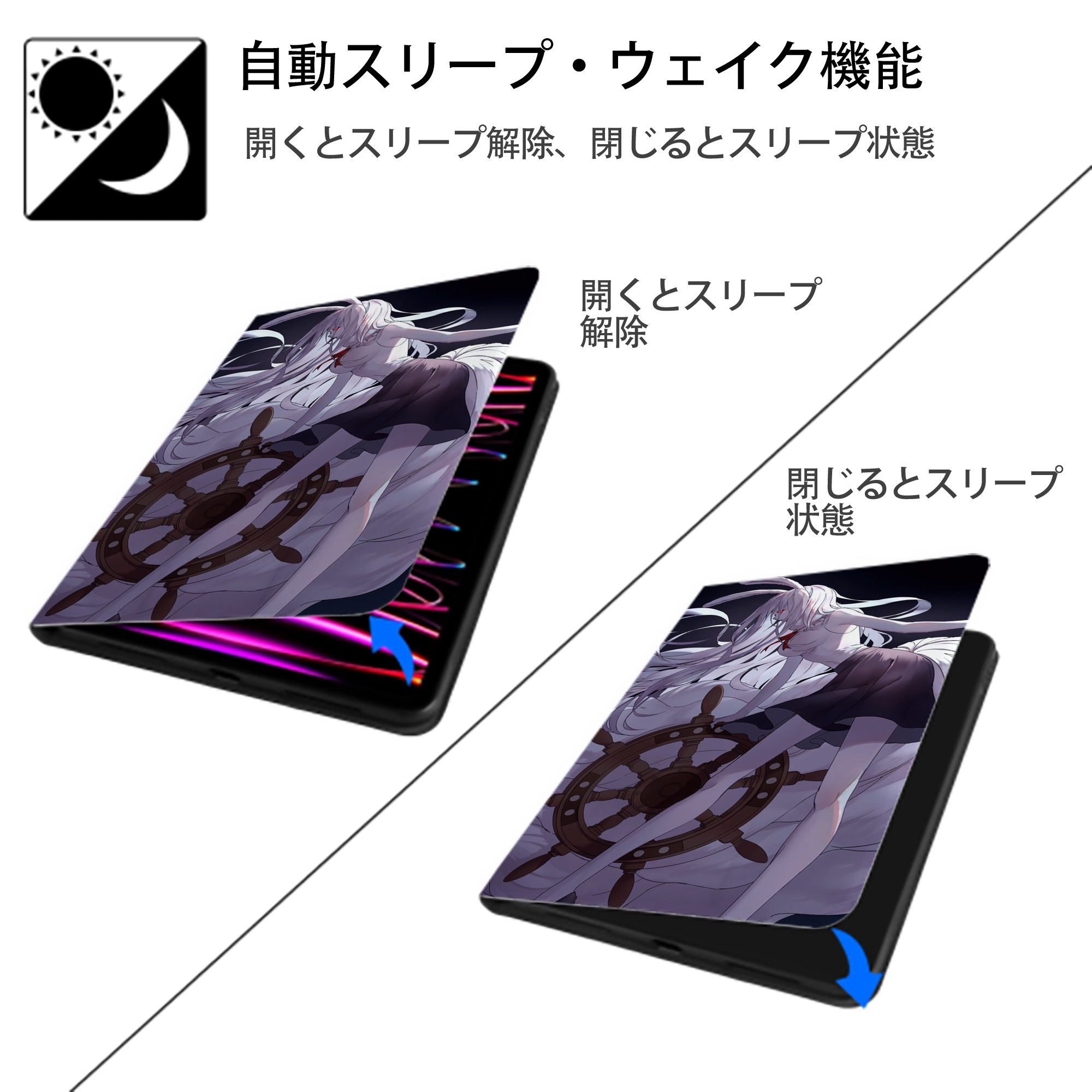 ワンピース ONE PIECE IPad ケース ブック型 PUレザー TPU 耐衝撃 軽量 薄型 ペン収納なし 全面保護 IPad 各モデル対応