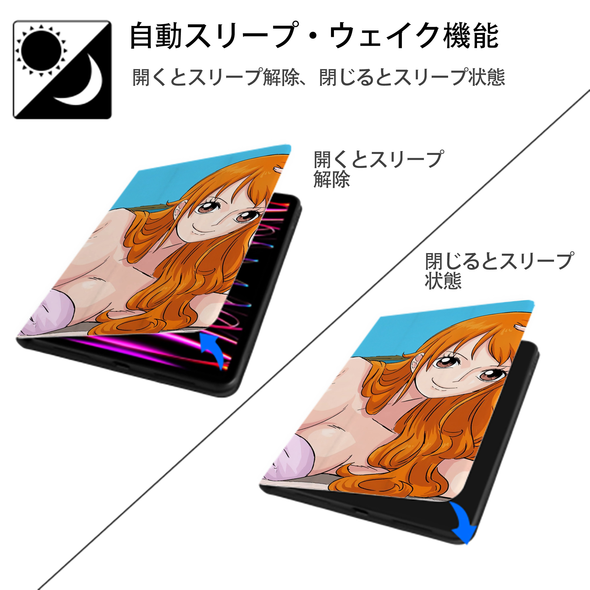 ワンピース ONE PIECE IPad ケース ブック型 PUレザー TPU 耐衝撃 軽量 薄型 ペン収納なし 全面保護 IPad 各モデル対応