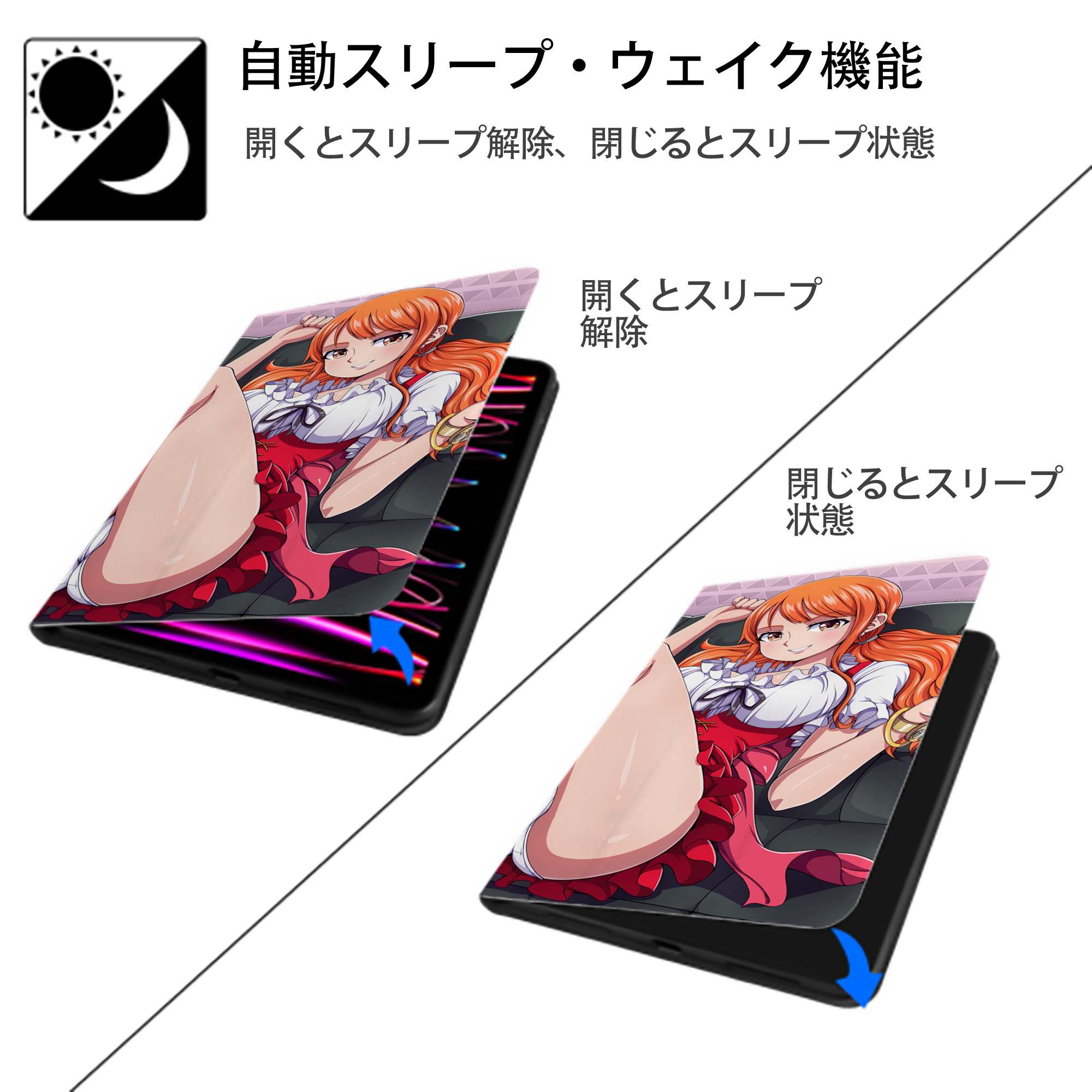 ワンピース ONE PIECE IPad ケース ブック型 PUレザー TPU 耐衝撃 軽量 薄型 ペン収納なし 全面保護 IPad 各モデル対応