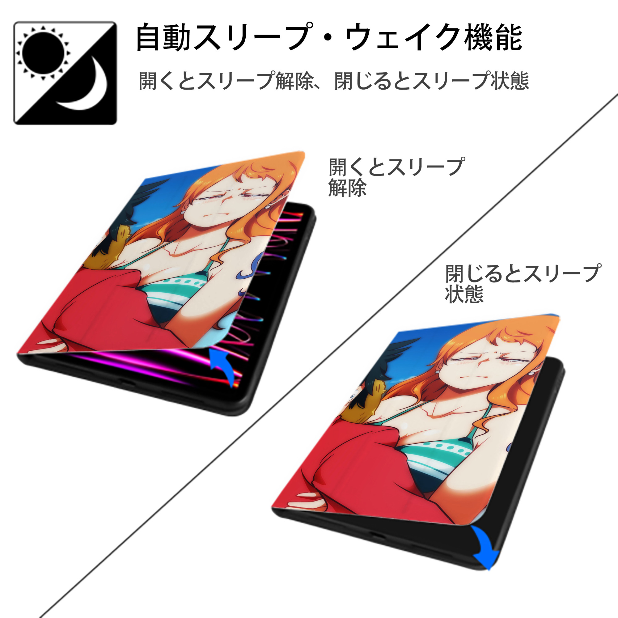 ワンピース ONE PIECE IPad ケース ブック型 PUレザー TPU 耐衝撃 軽量 薄型 ペン収納なし 全面保護 IPad 各モデル対応