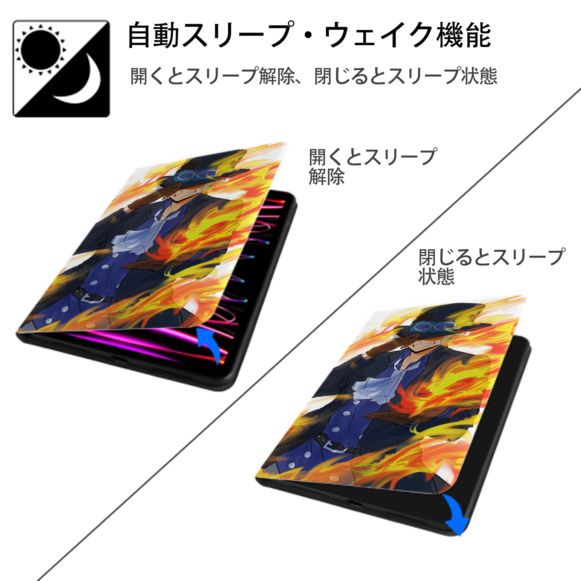 ワンピース ONE PIECE IPad ケース ブック型 PUレザー TPU 耐衝撃 軽量 薄型 ペン収納なし 全面保護 IPad 各モデル対応