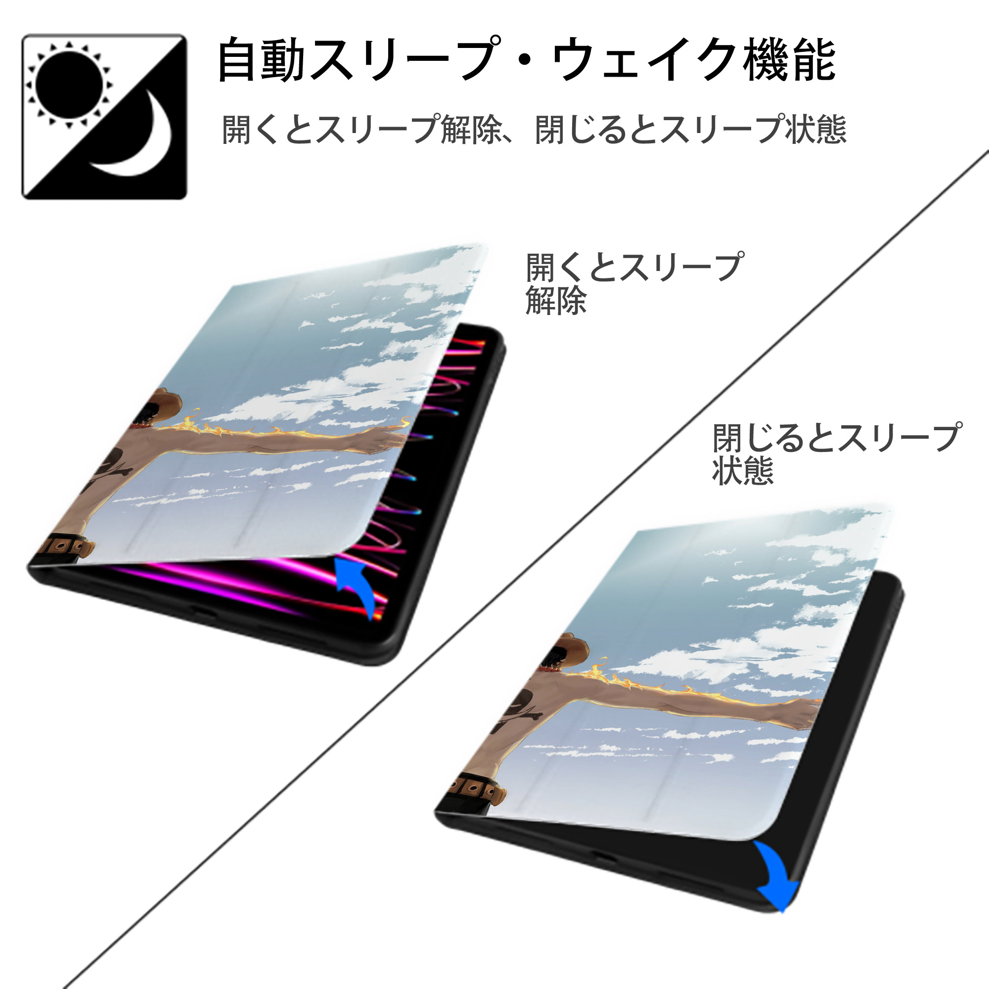ワンピース ONE PIECE IPad ケース ブック型 PUレザー TPU 耐衝撃 軽量 薄型 ペン収納なし 全面保護 IPad 各モデル対応