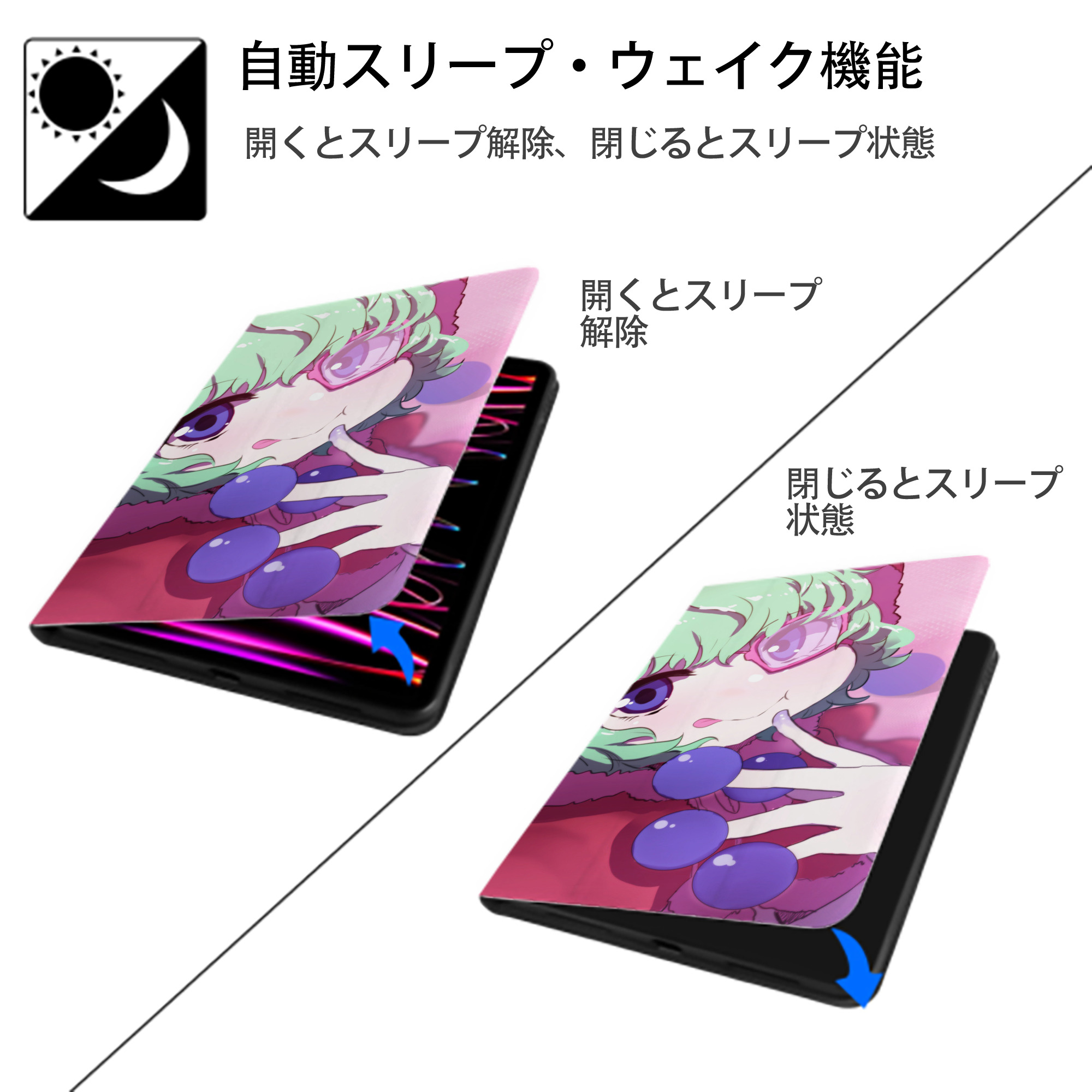 ワンピース ONE PIECE IPad ケース ブック型 PUレザー TPU 耐衝撃 軽量 薄型 ペン収納なし 全面保護 IPad 各モデル対応