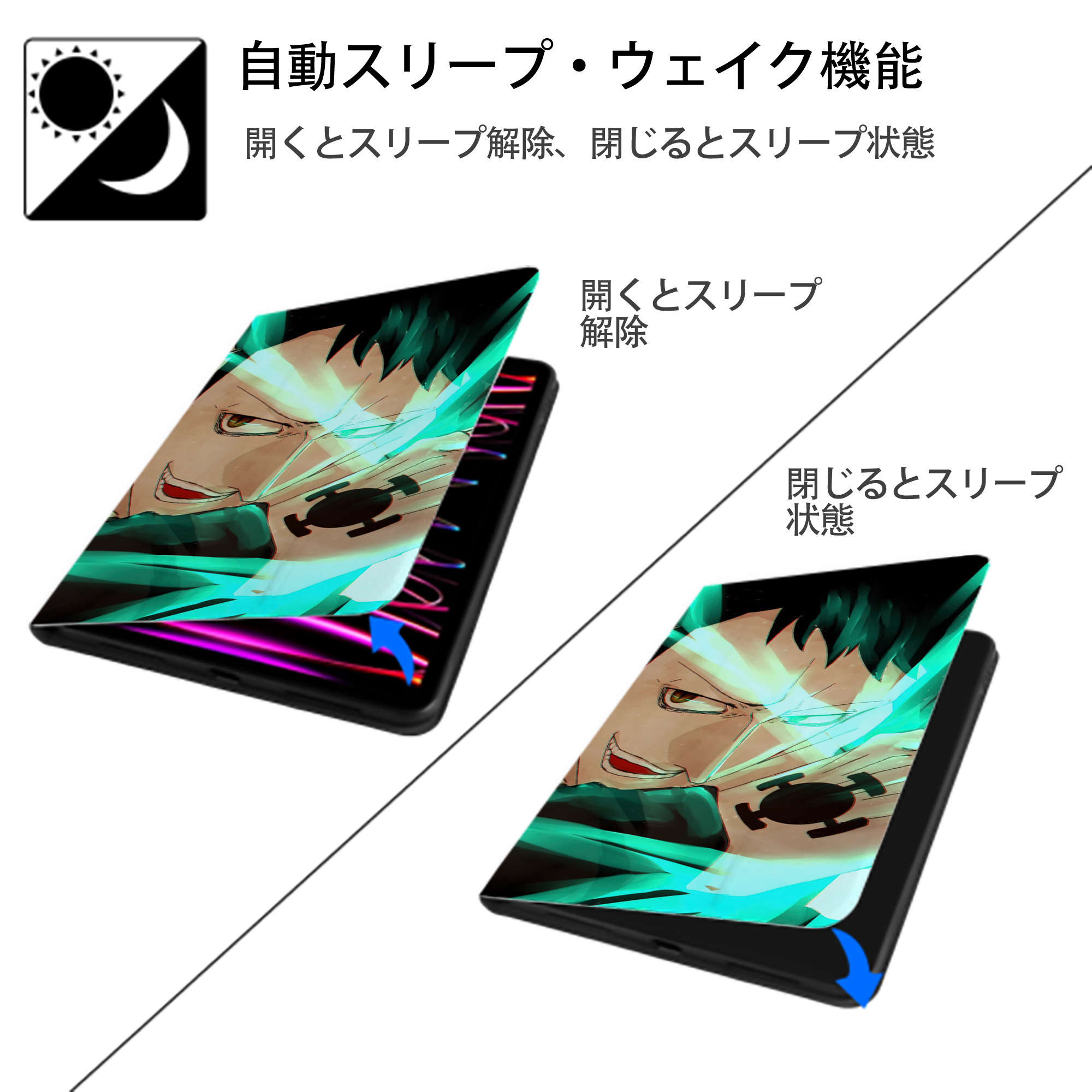 ワンピース ONE PIECE IPad ケース ブック型 PUレザー TPU 耐衝撃 軽量 薄型 ペン収納なし 全面保護 IPad 各モデル対応