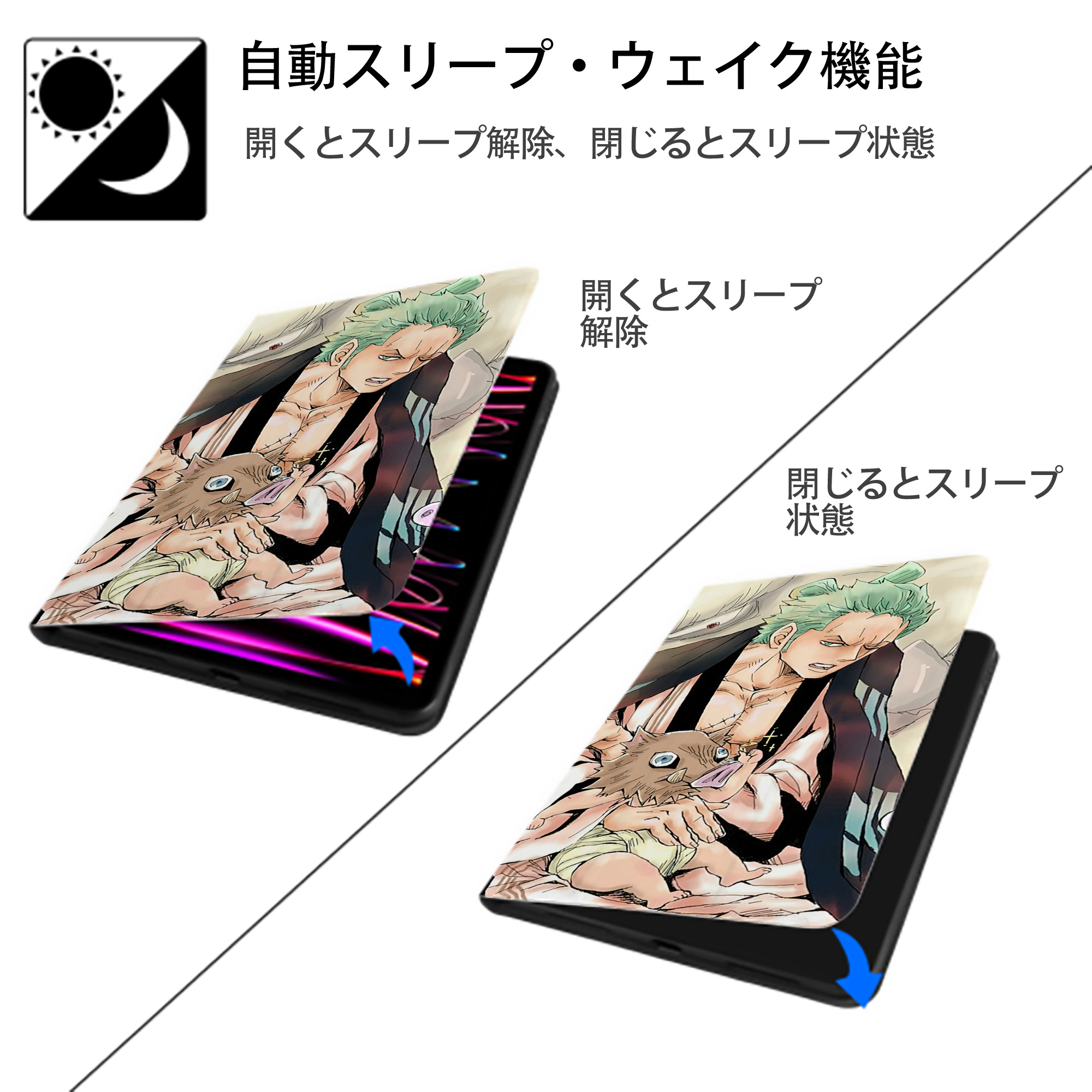ワンピース ONE PIECE IPad ケース ブック型 PUレザー TPU 耐衝撃 軽量 薄型 ペン収納なし 全面保護 IPad 各モデル対応