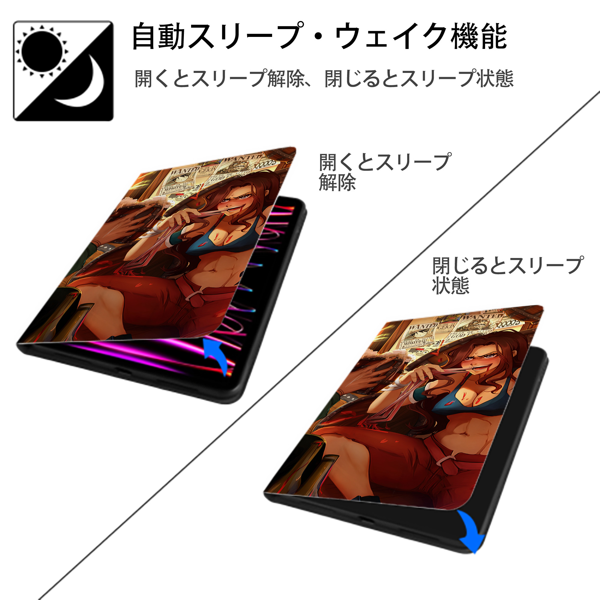 ワンピース ONE PIECE IPad ケース ブック型 PUレザー TPU 耐衝撃 軽量 薄型 ペン収納なし 全面保護 IPad 各モデル対応