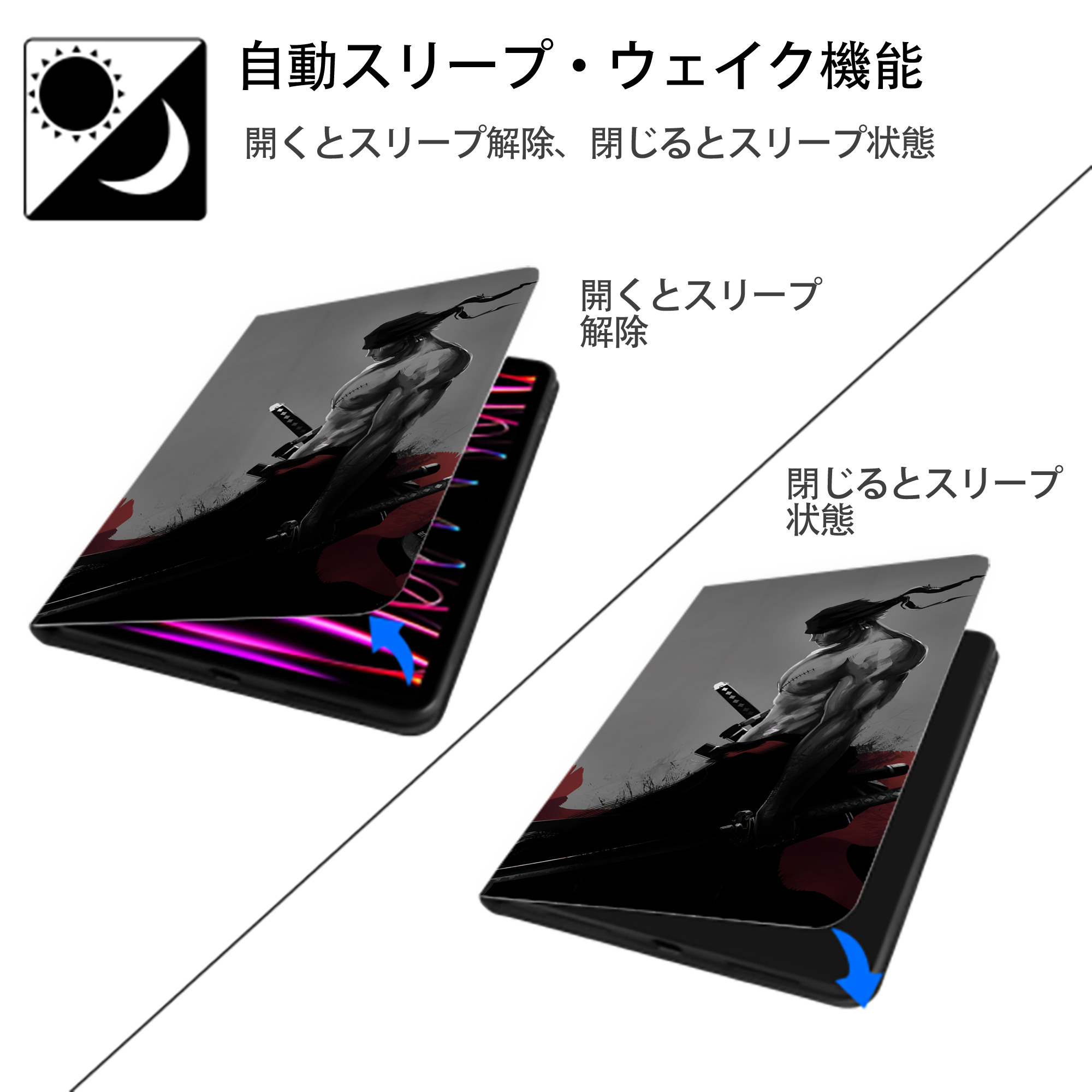ワンピース ONE PIECE IPad ケース ブック型 PUレザー TPU 耐衝撃 軽量 薄型 ペン収納なし 全面保護 IPad 各モデル対応