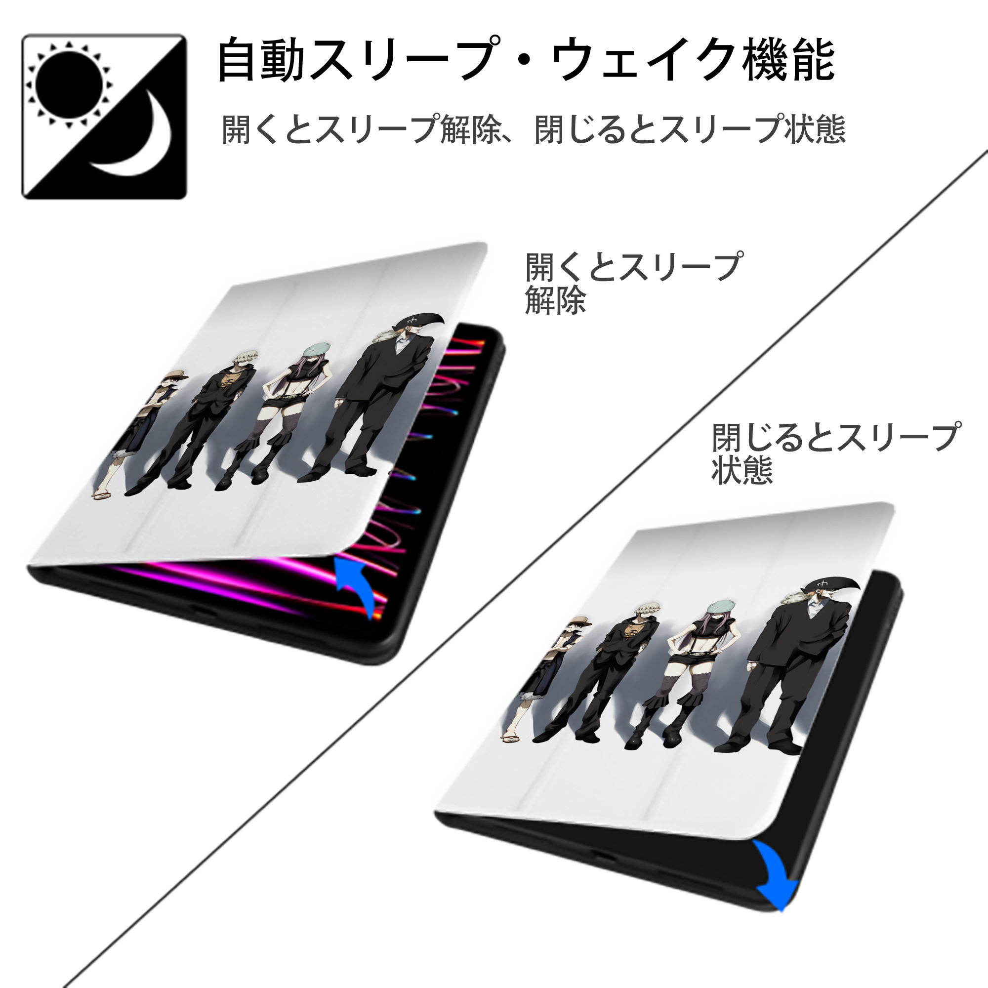 ワンピース ONE PIECE IPad ケース ブック型 PUレザー TPU 耐衝撃 軽量 薄型 ペン収納なし 全面保護 IPad 各モデル対応