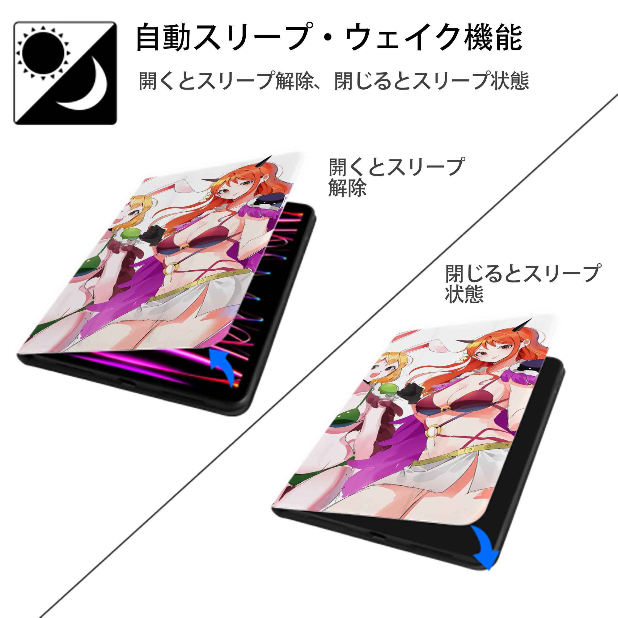 ワンピース ONE PIECE IPad ケース ブック型 PUレザー TPU 耐衝撃 軽量 薄型 ペン収納なし 全面保護 IPad 各モデル対応
