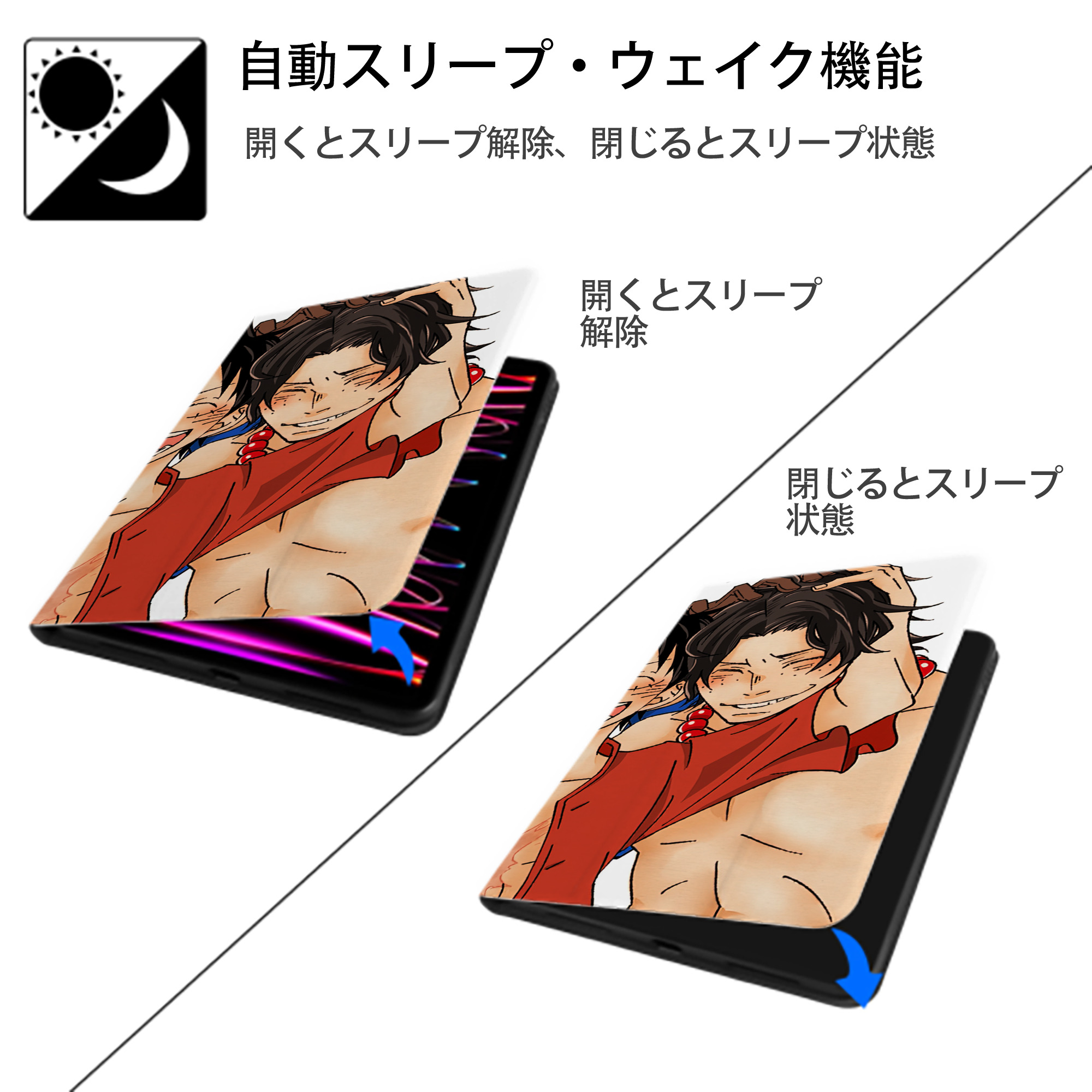 ワンピース ONE PIECE IPad ケース ブック型 PUレザー TPU 耐衝撃 軽量 薄型 ペン収納なし 全面保護 IPad 各モデル対応