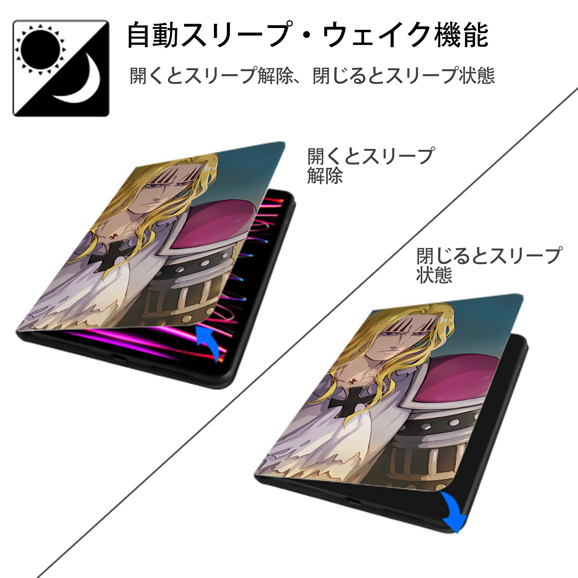 ワンピース ONE PIECE IPad ケース ブック型 PUレザー TPU 耐衝撃 軽量 薄型 ペン収納なし 全面保護 IPad 各モデル対応
