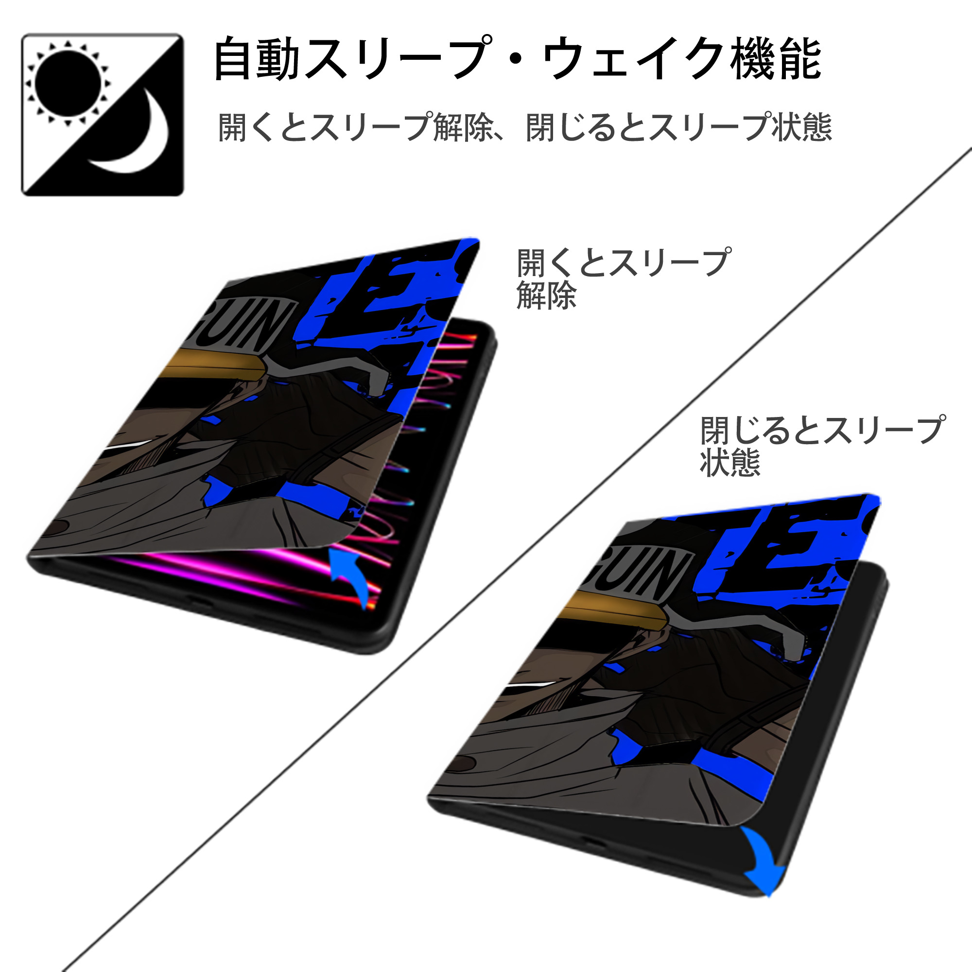 ワンピース ONE PIECE IPad ケース ブック型 PUレザー TPU 耐衝撃 軽量 薄型 ペン収納なし 全面保護 IPad 各モデル対応