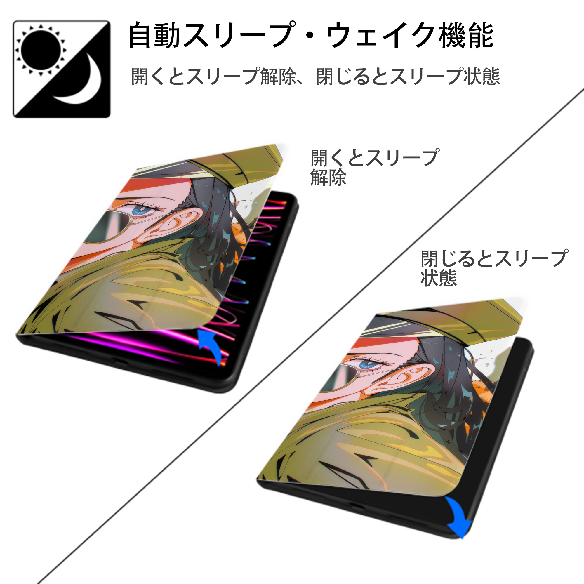 ワンピース ONE PIECE IPadケース ペンホルダー付き ブックスタイルデザイン