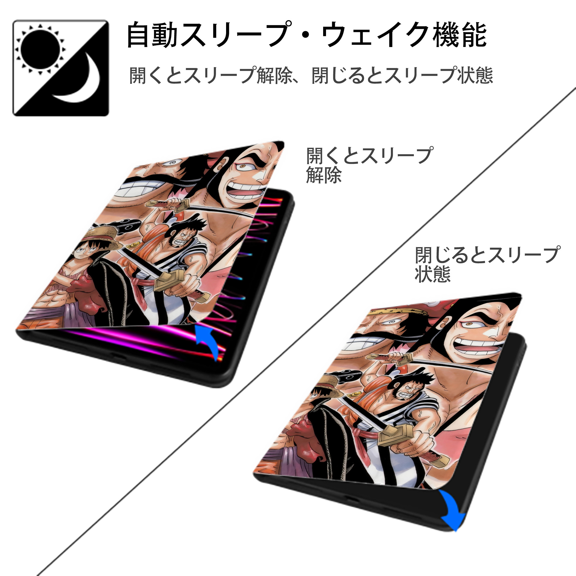 ワンピース ONE PIECE IPadケース ペンホルダー付き ブックスタイルデザイン