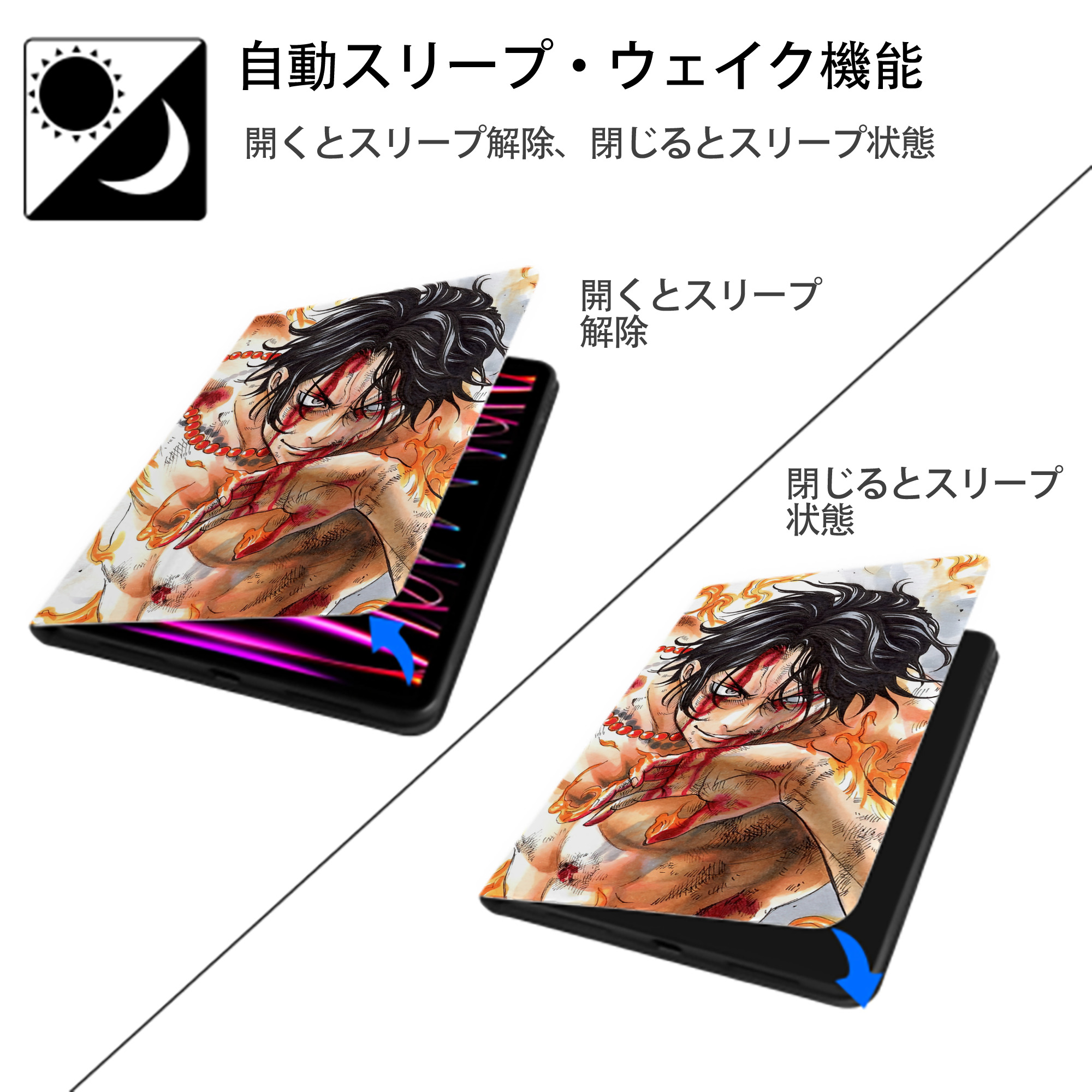 ワンピース ONE PIECE IPadケース ペンホルダー付き ブックスタイルデザイン