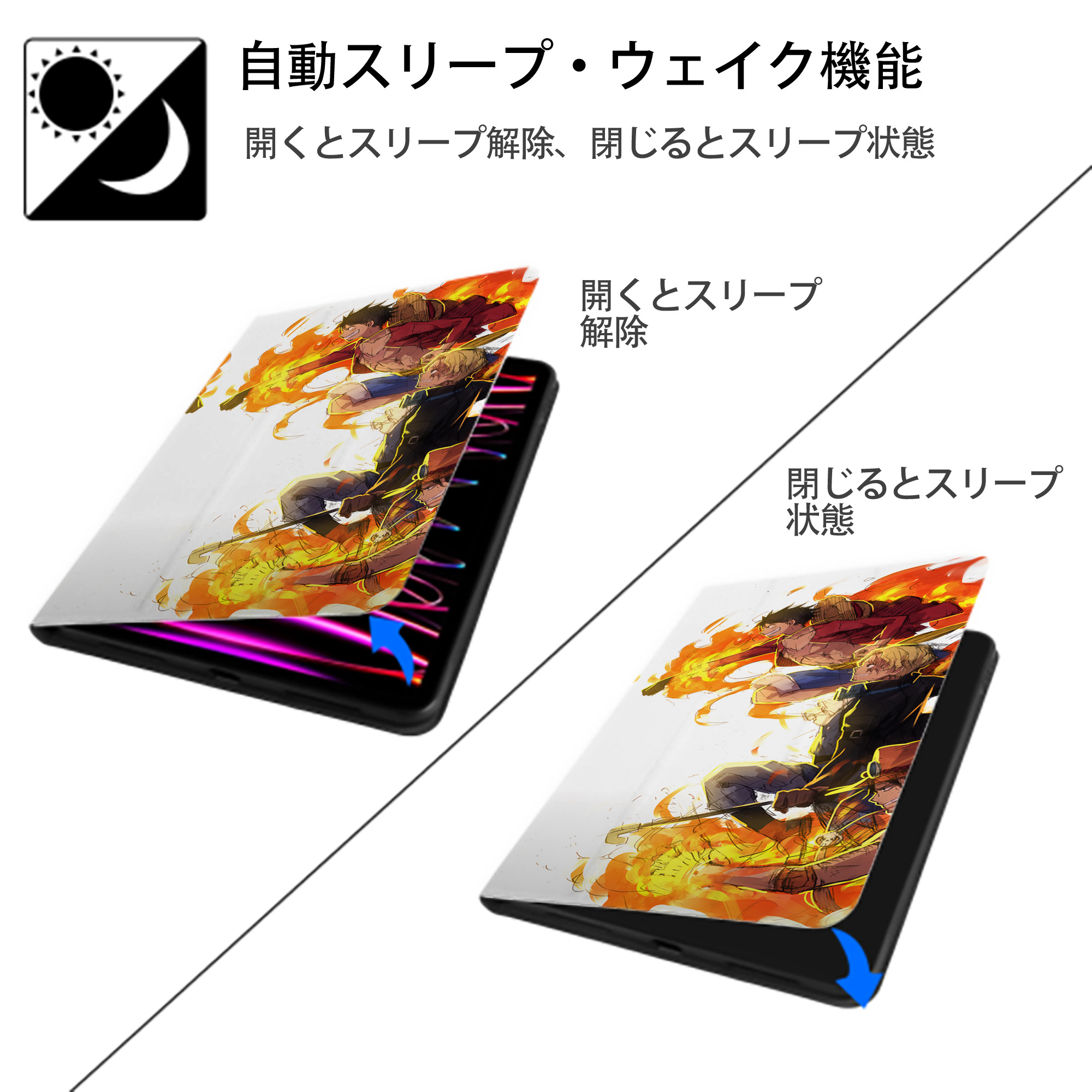 ワンピース ONE PIECE IPadケース ペンホルダー付き ブックスタイルデザイン