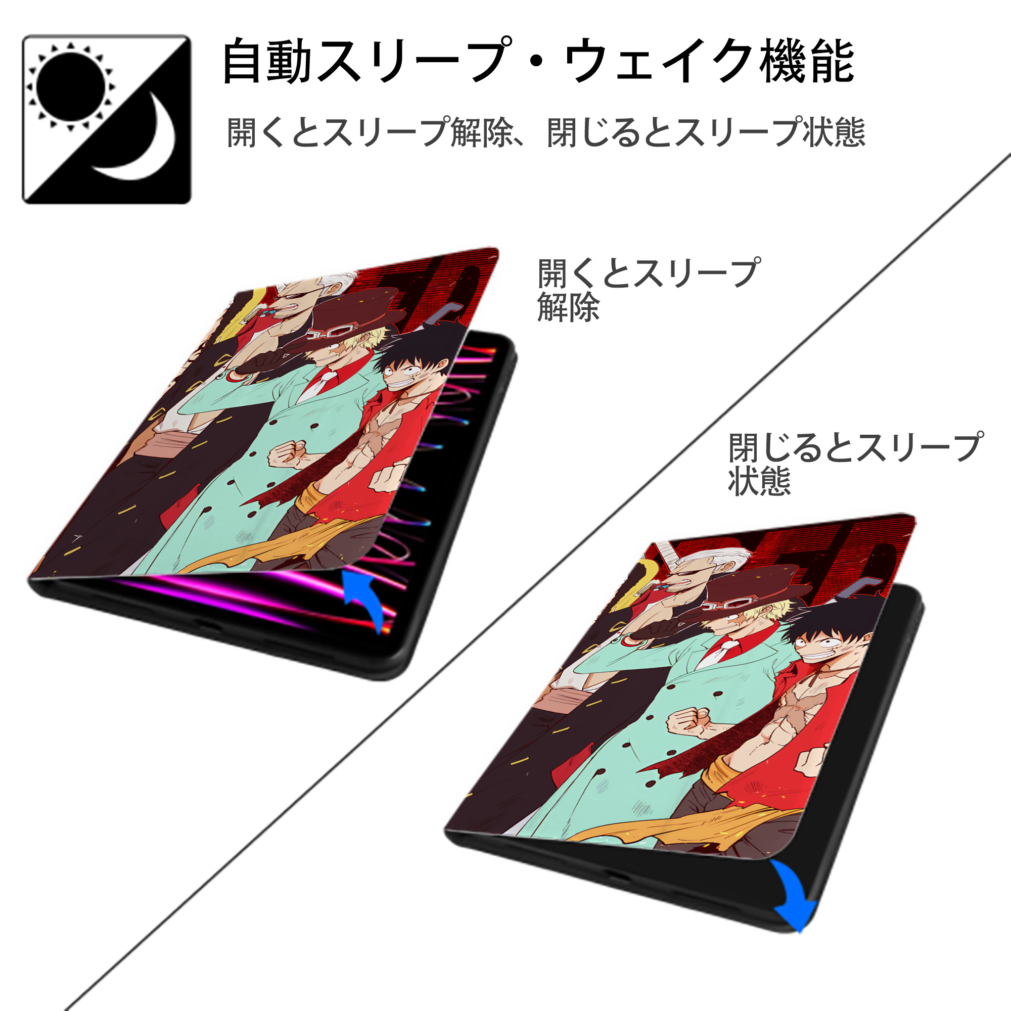 ワンピース ONE PIECE IPadケース ペンホルダー付き ブックスタイルデザイン
