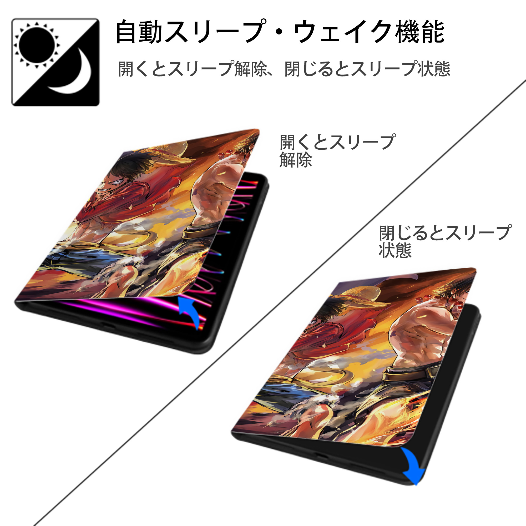 ワンピース ONE PIECE IPadケース ペンホルダー付き ブックスタイルデザイン