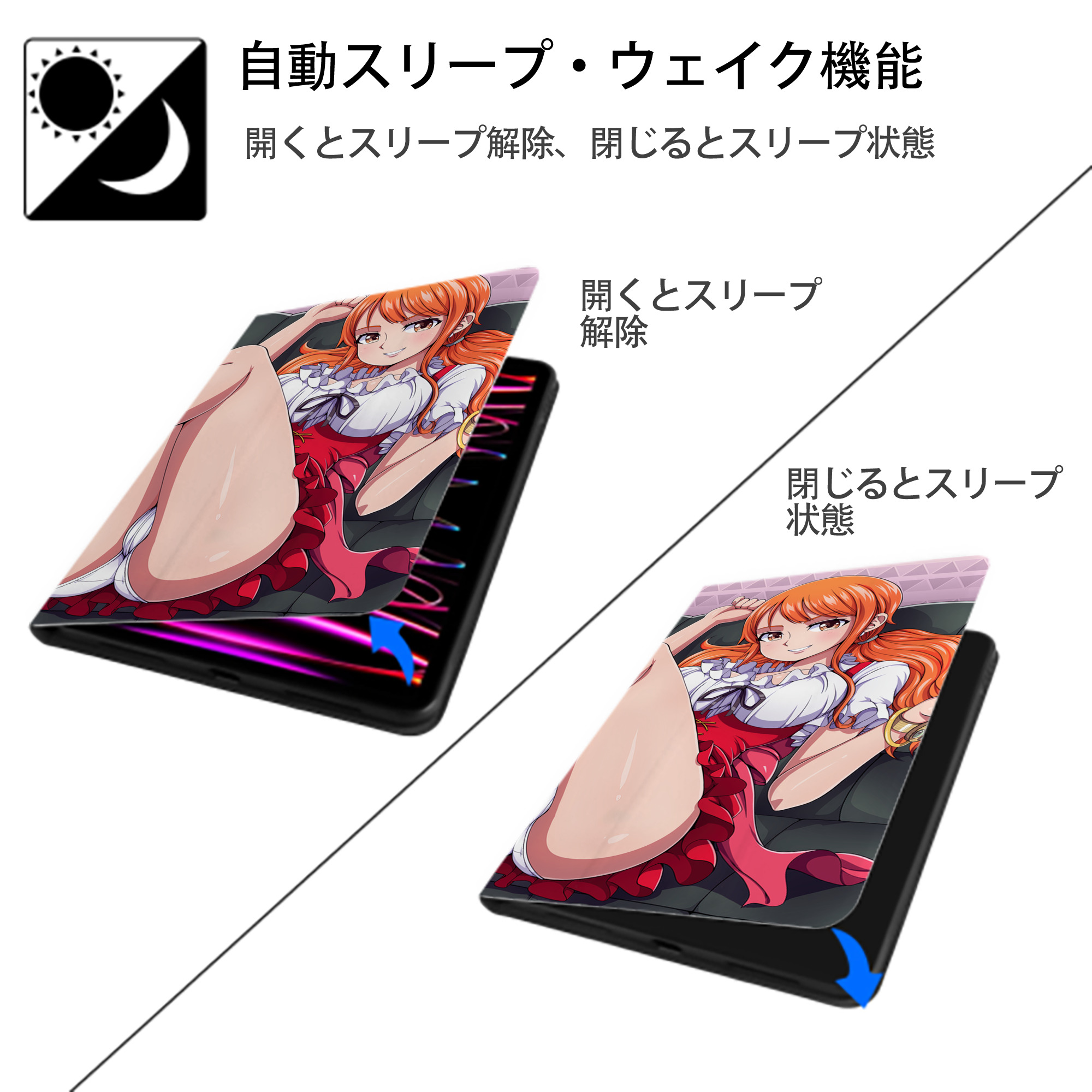 ワンピース ONE PIECE IPadケース ペンホルダー付き ブックスタイルデザイン