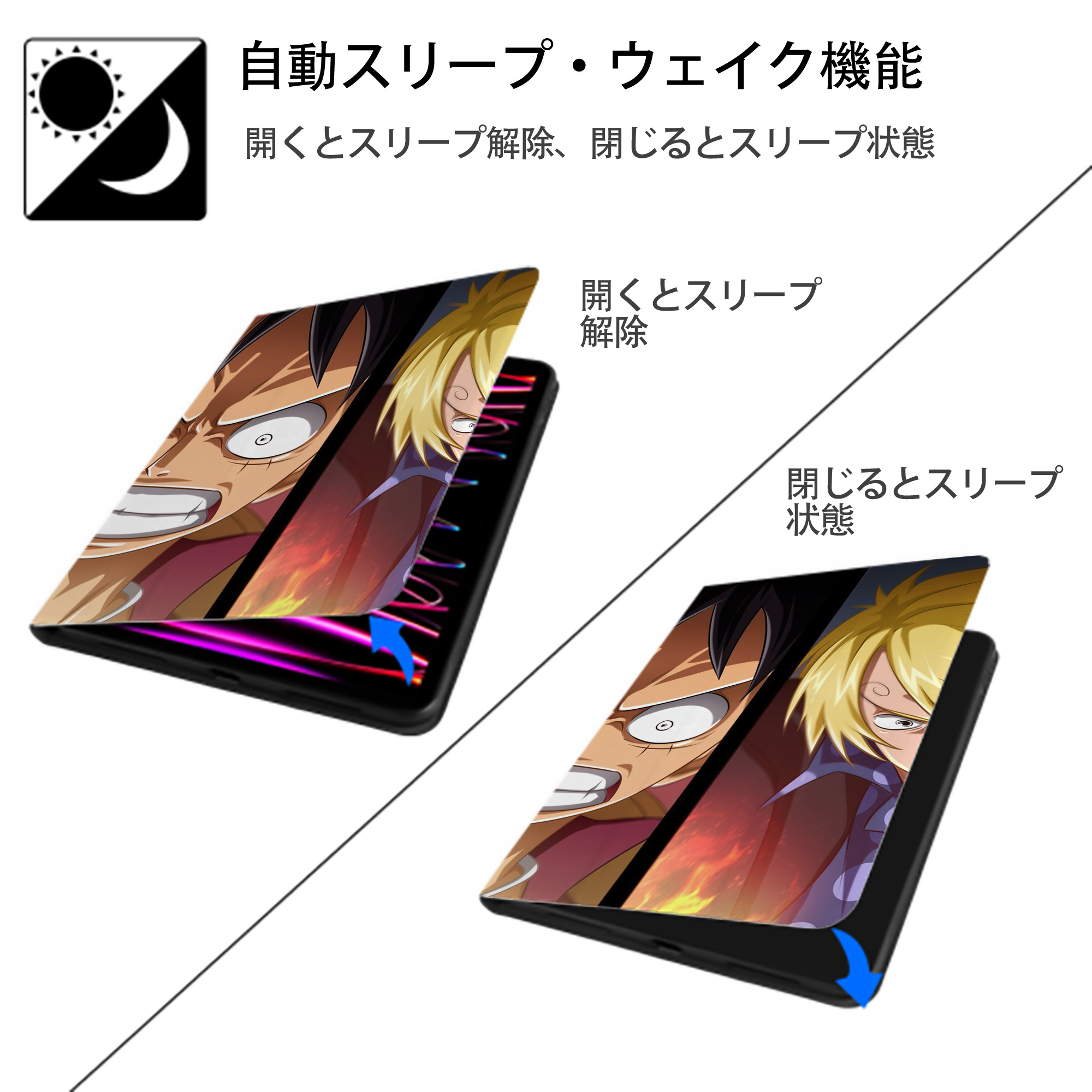 ワンピース ONE PIECE IPadケース ペンホルダー付き ブックスタイルデザイン